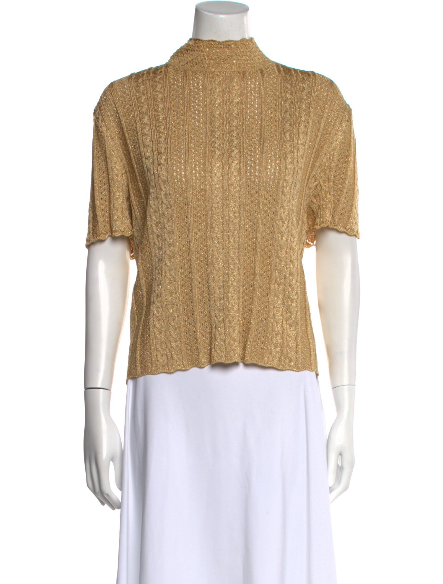 St. John Mock Neck Short Sleeve Crop Top