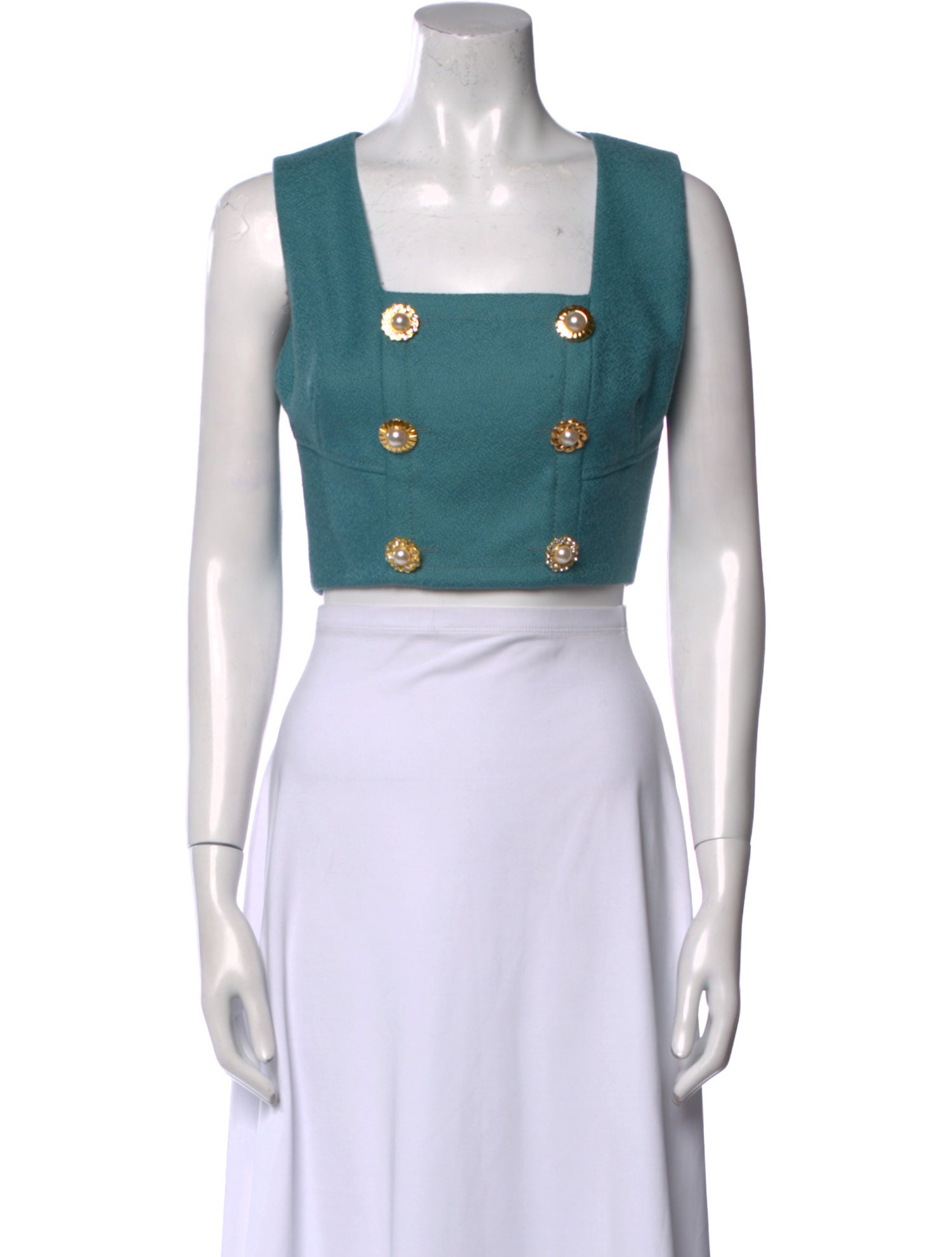 St. John Printed Square Neckline Crop Top