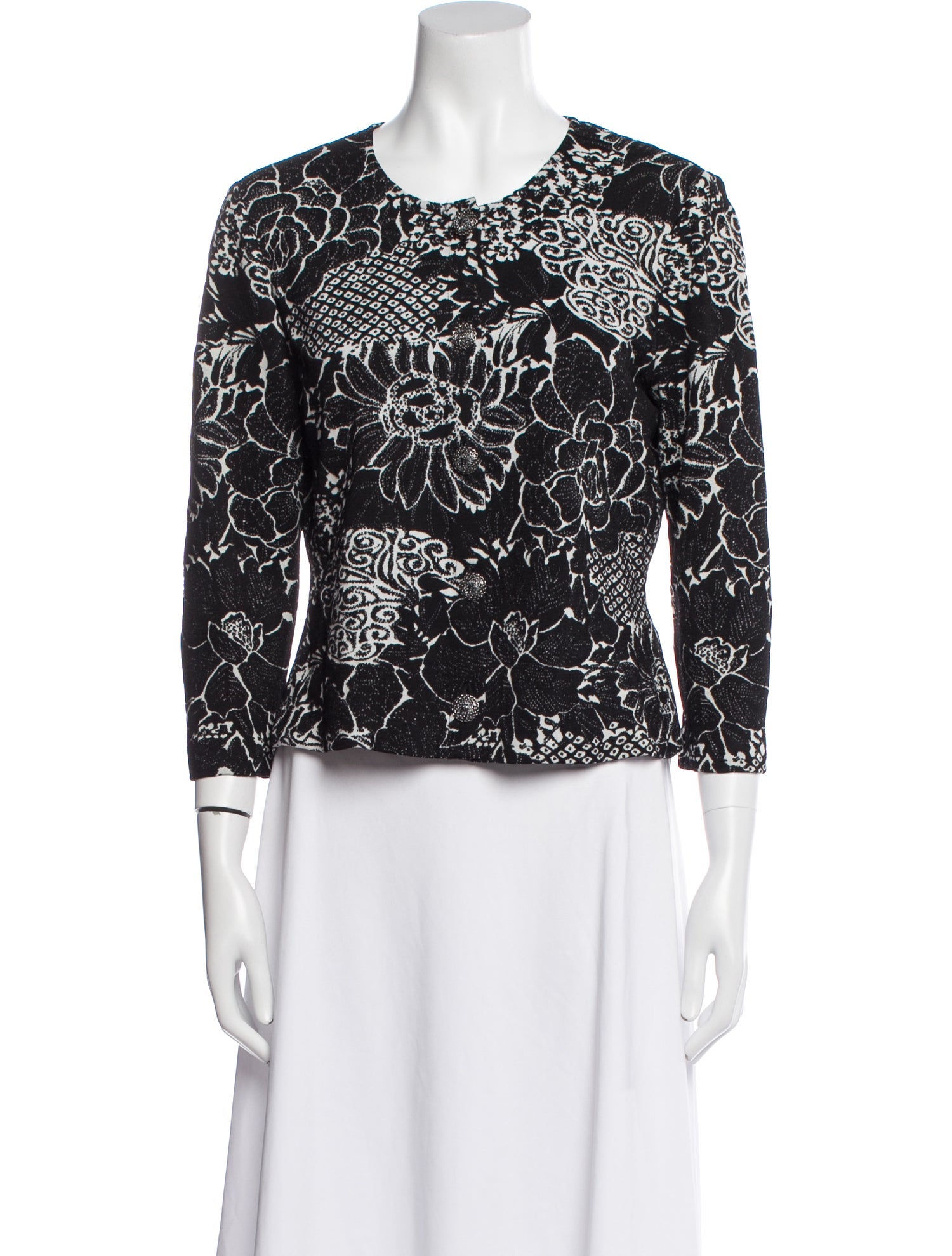 St. John Floral Print Crew Neck Top