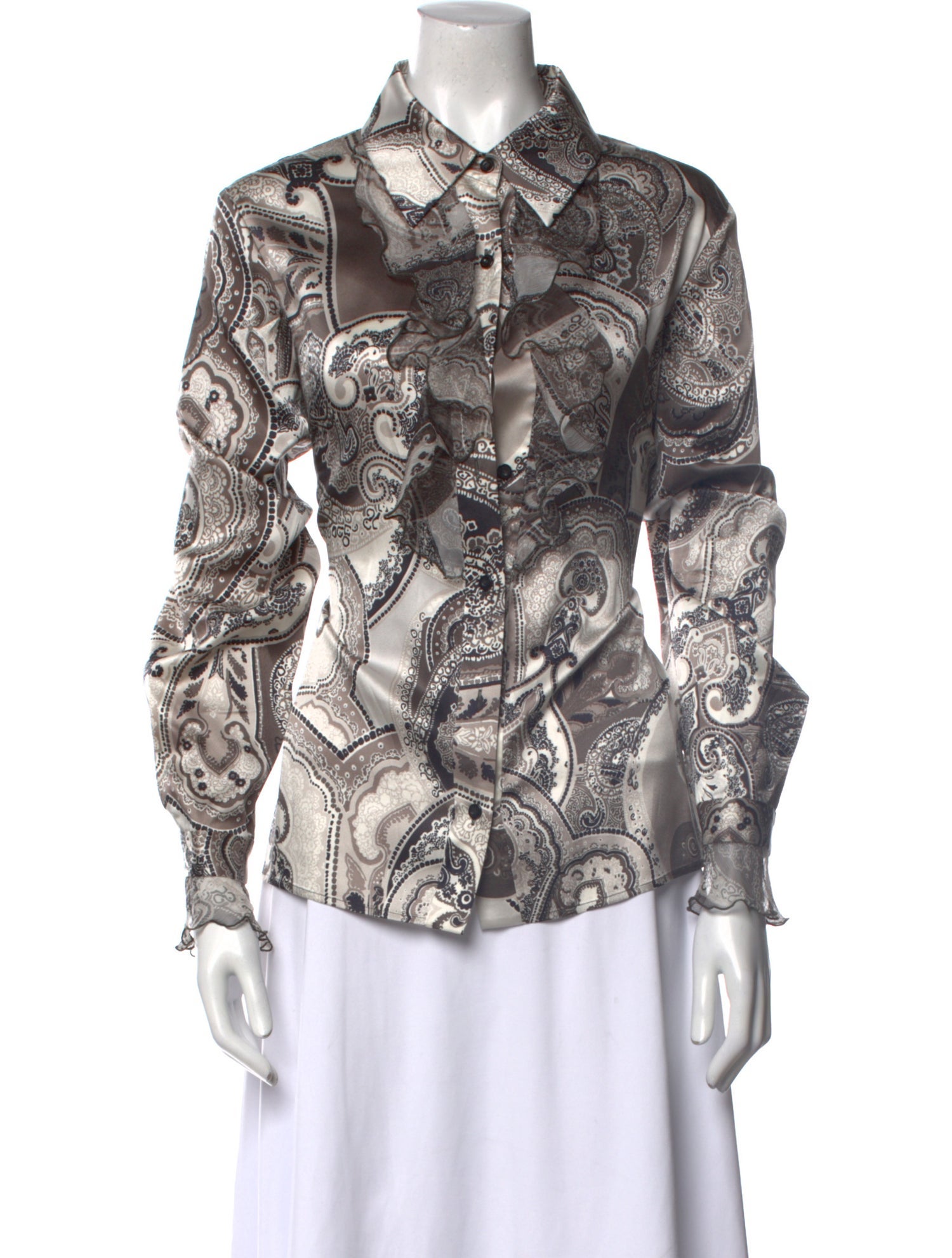 St. John Silk Printed Button-Up Top