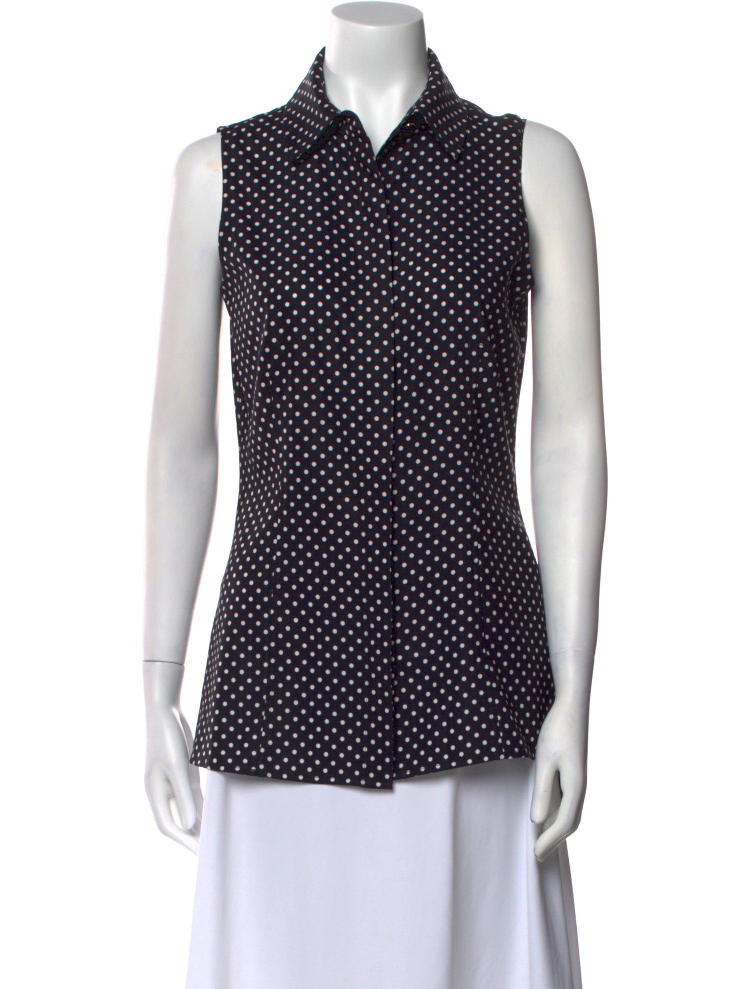 St. John Polka Dot Print Sleeveless Button-Up Top