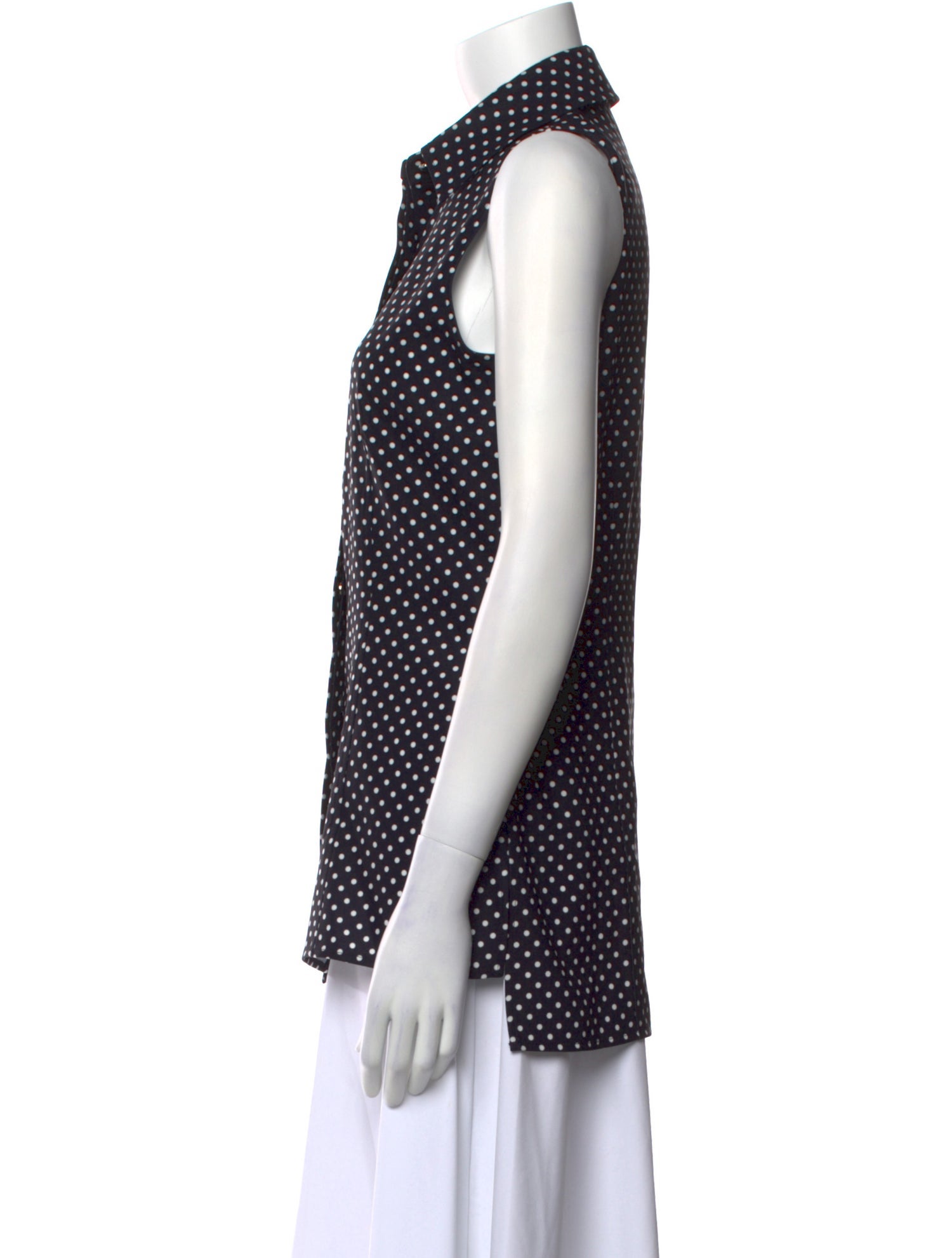 St. John Polka Dot Print Sleeveless Button-Up Top