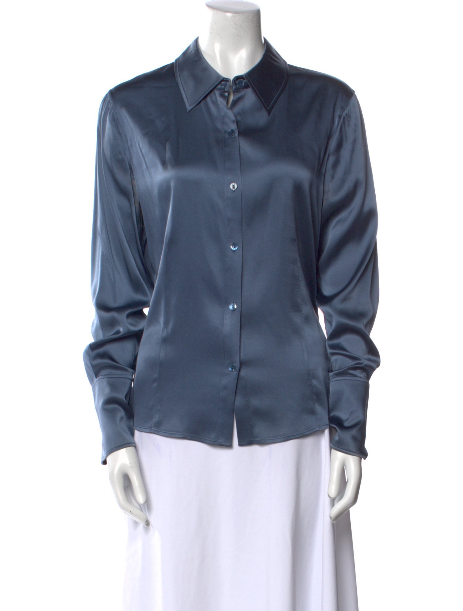 St. John Silk Long Sleeve Button-Up Top