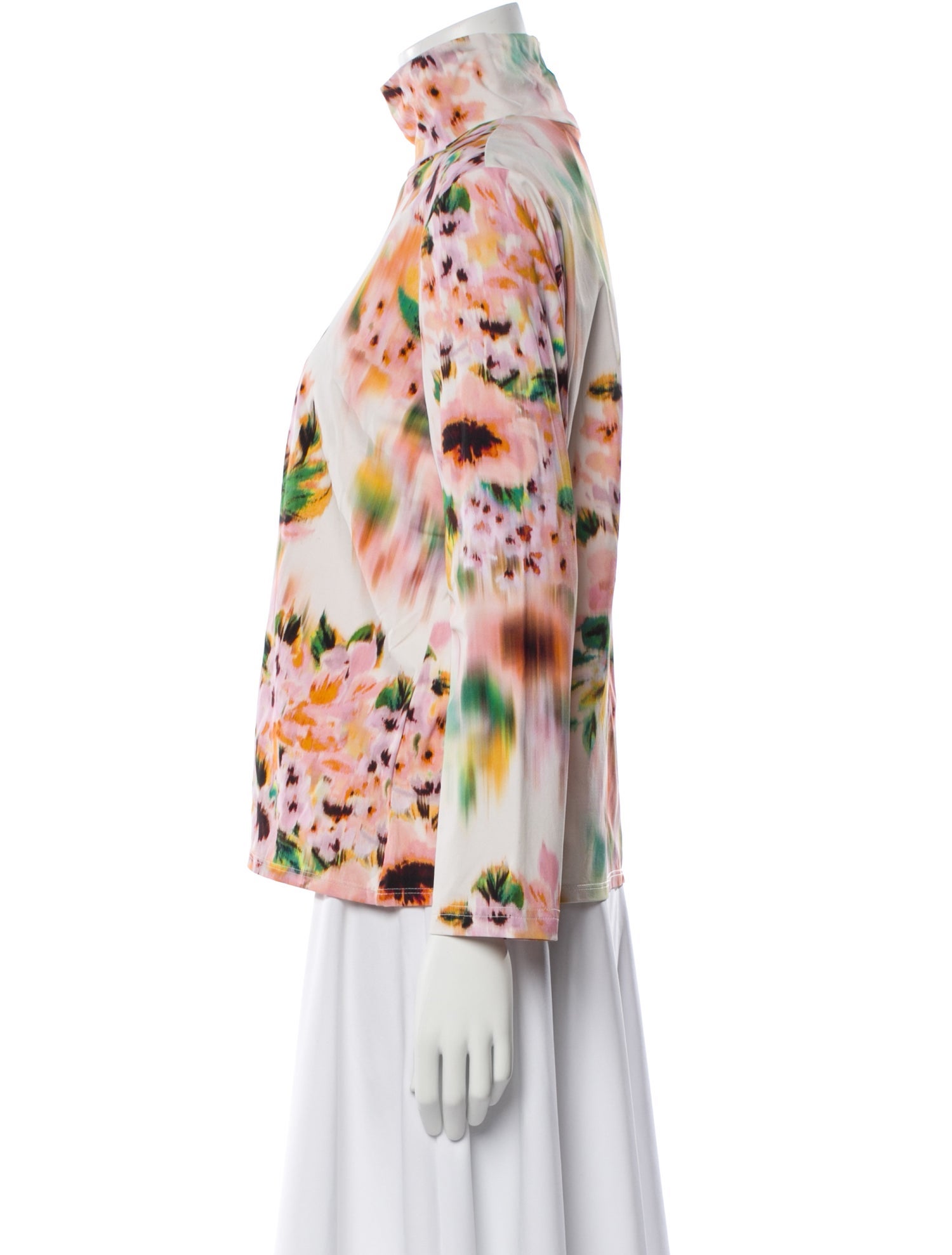 St. John Floral Print Mock Neck Blouse