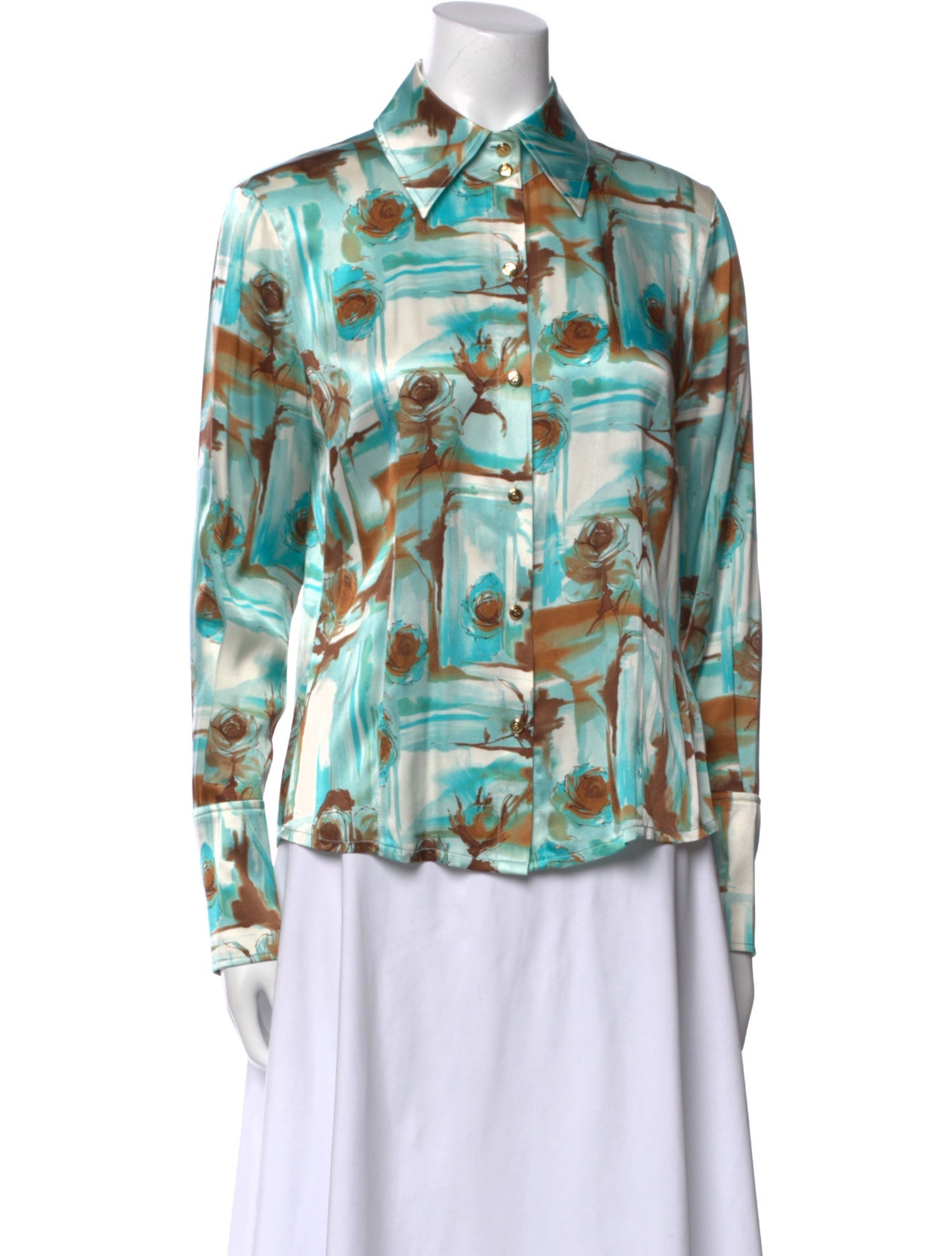 St. John Silk Printed Button-Up Top
