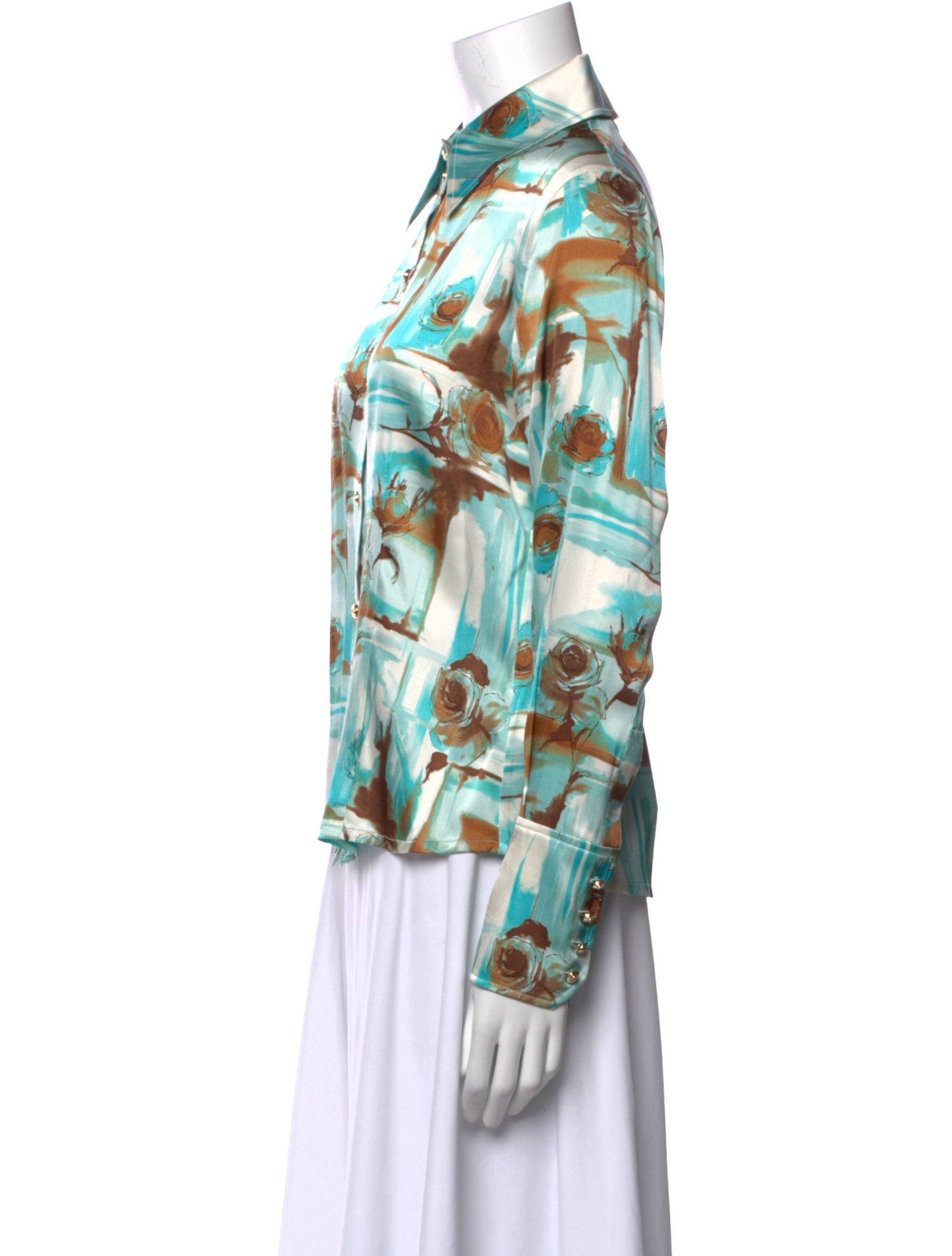 St. John Silk Printed Button-Up Top