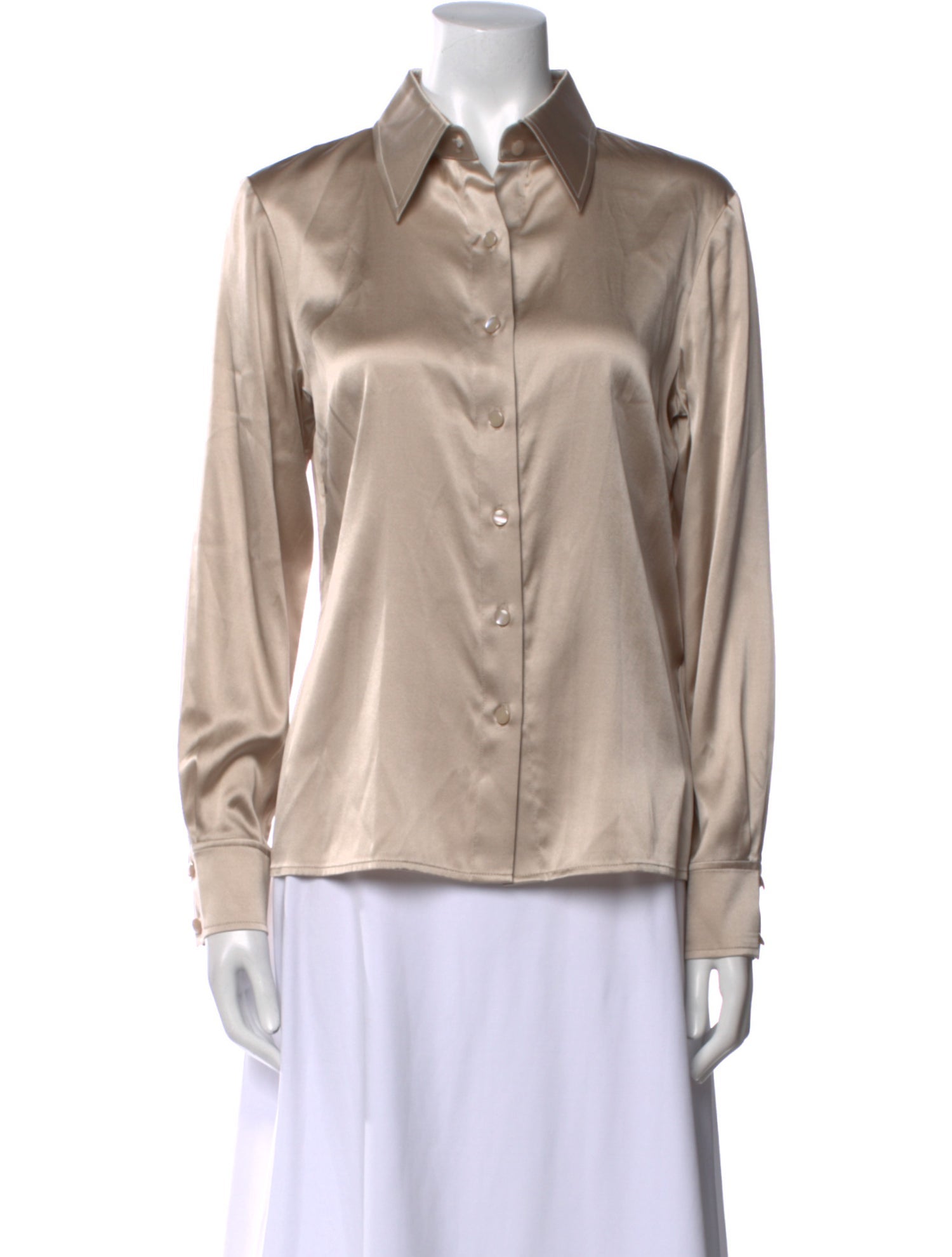 St. John Silk Long Sleeve Button-Up Top