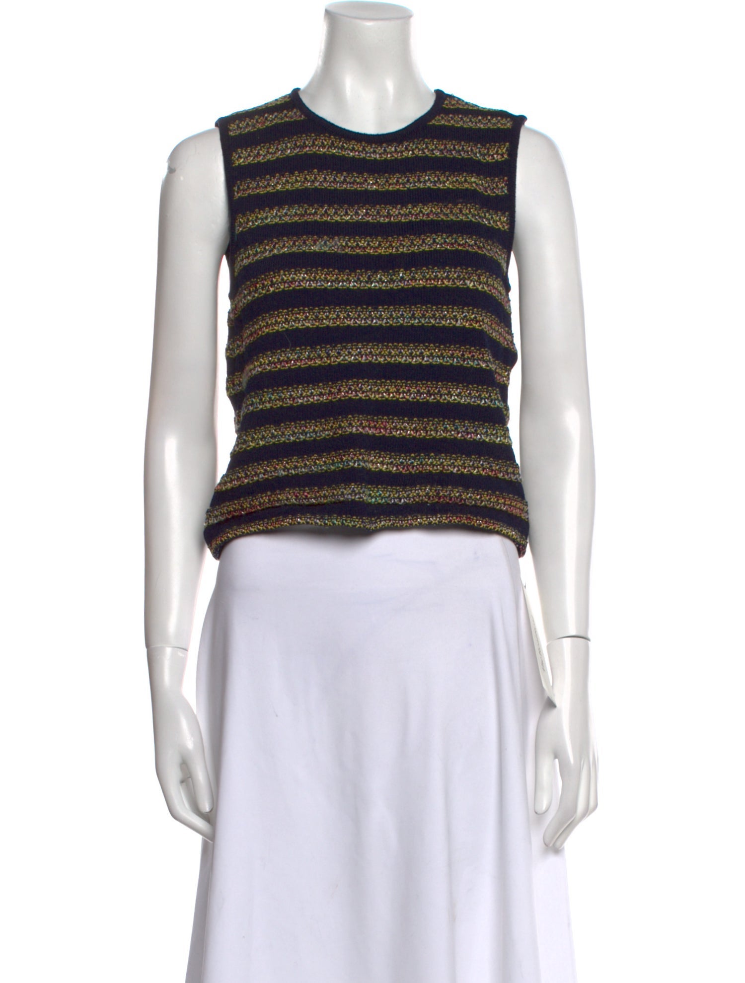 St. John Striped Crew Neck Crop Top