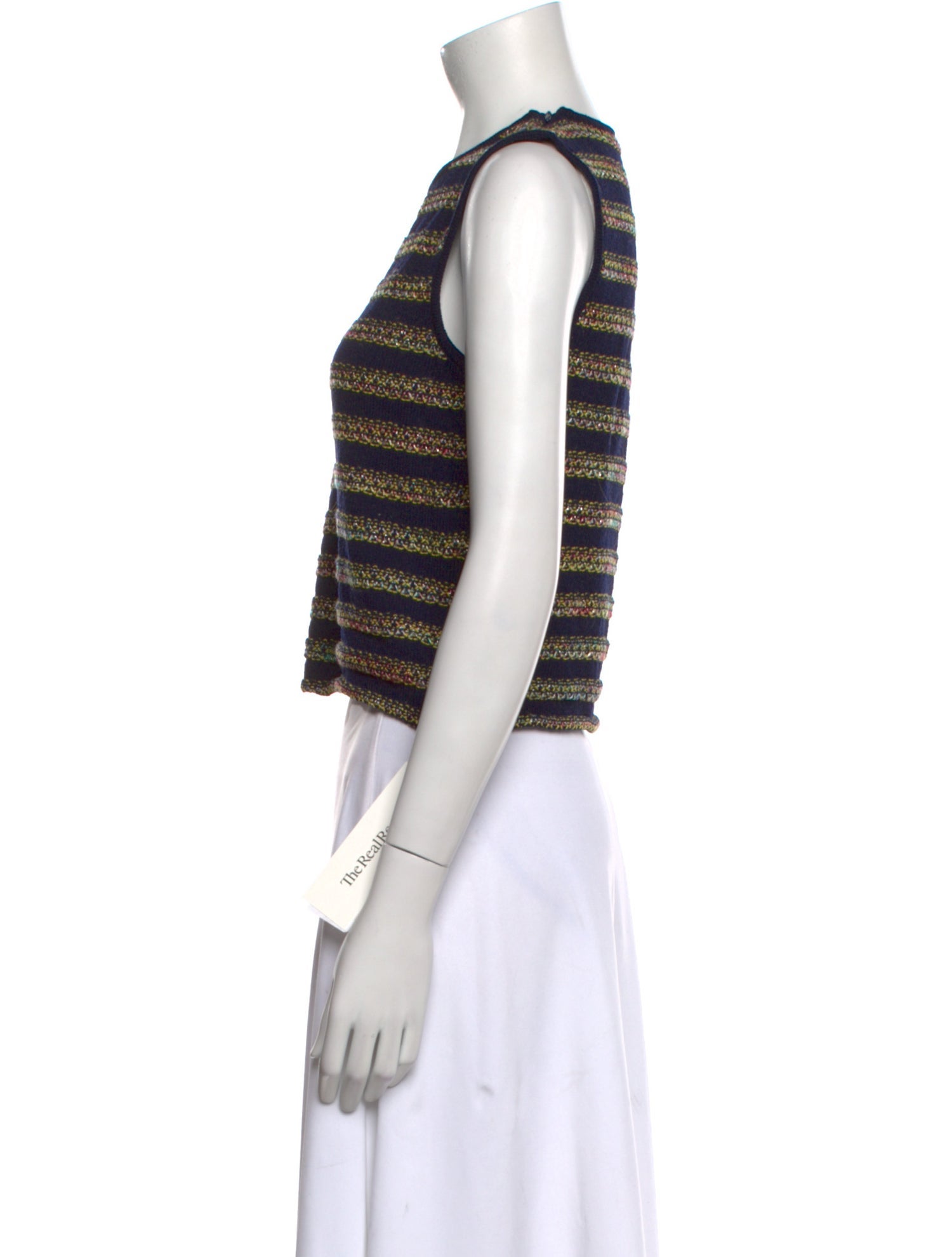 St. John Striped Crew Neck Crop Top