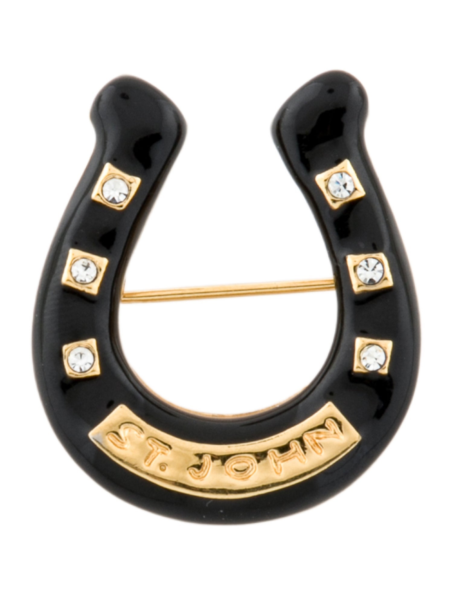 St. John Crystal & Enamel Horseshoe Brooch