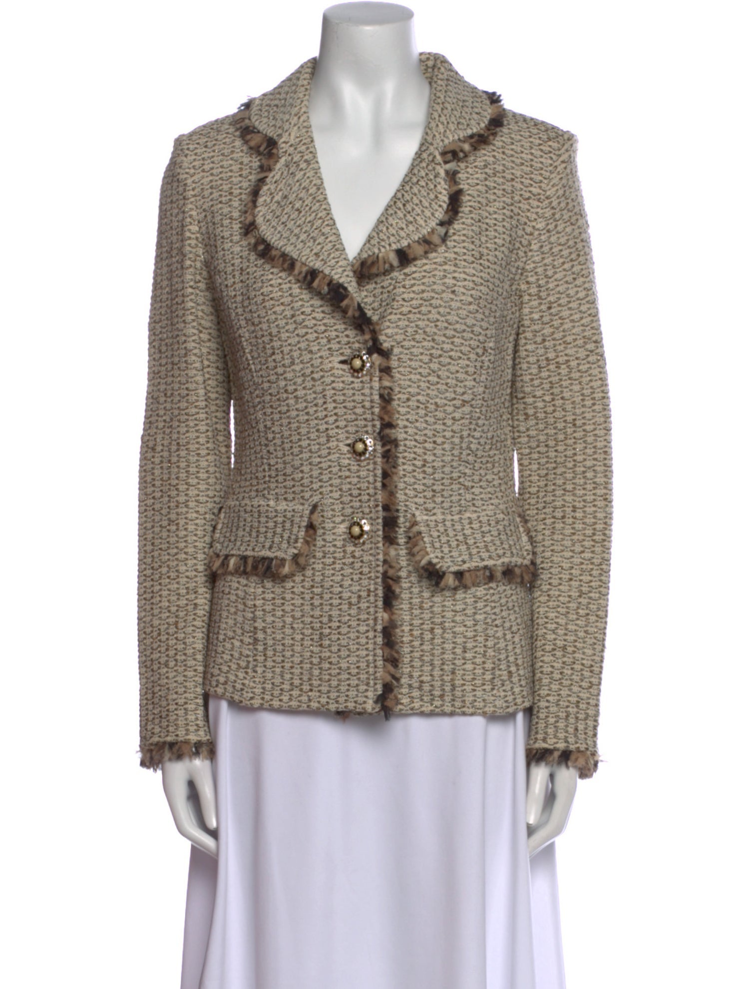 St. John Printed Long Sleeve Button-Up Top