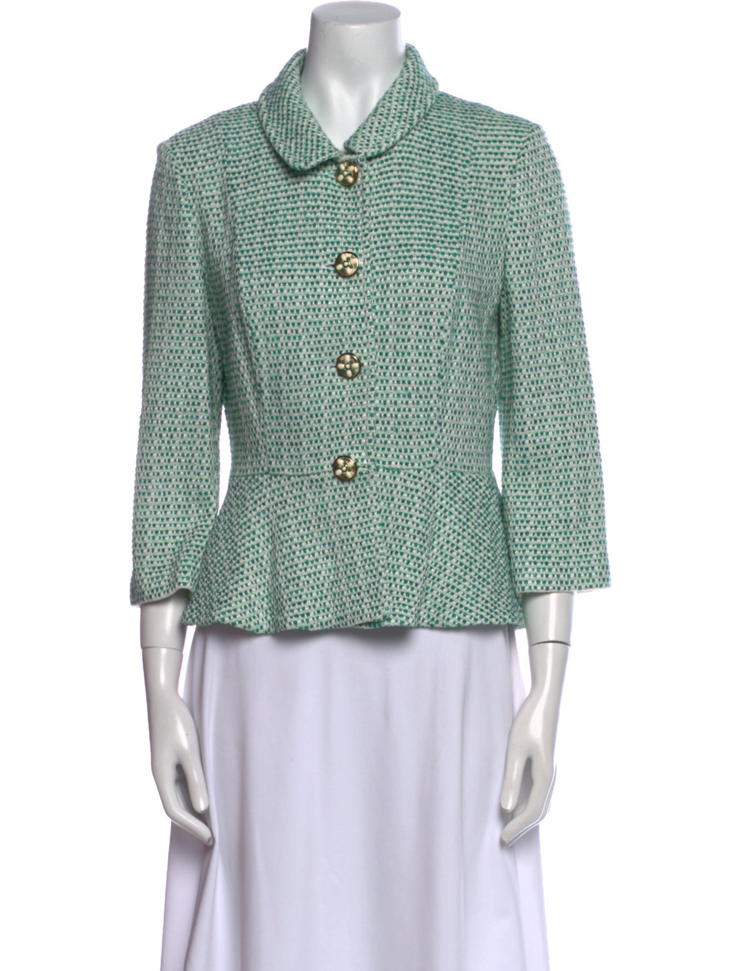 St. John Printed Three-Quarter Sleeve Button-Up Top