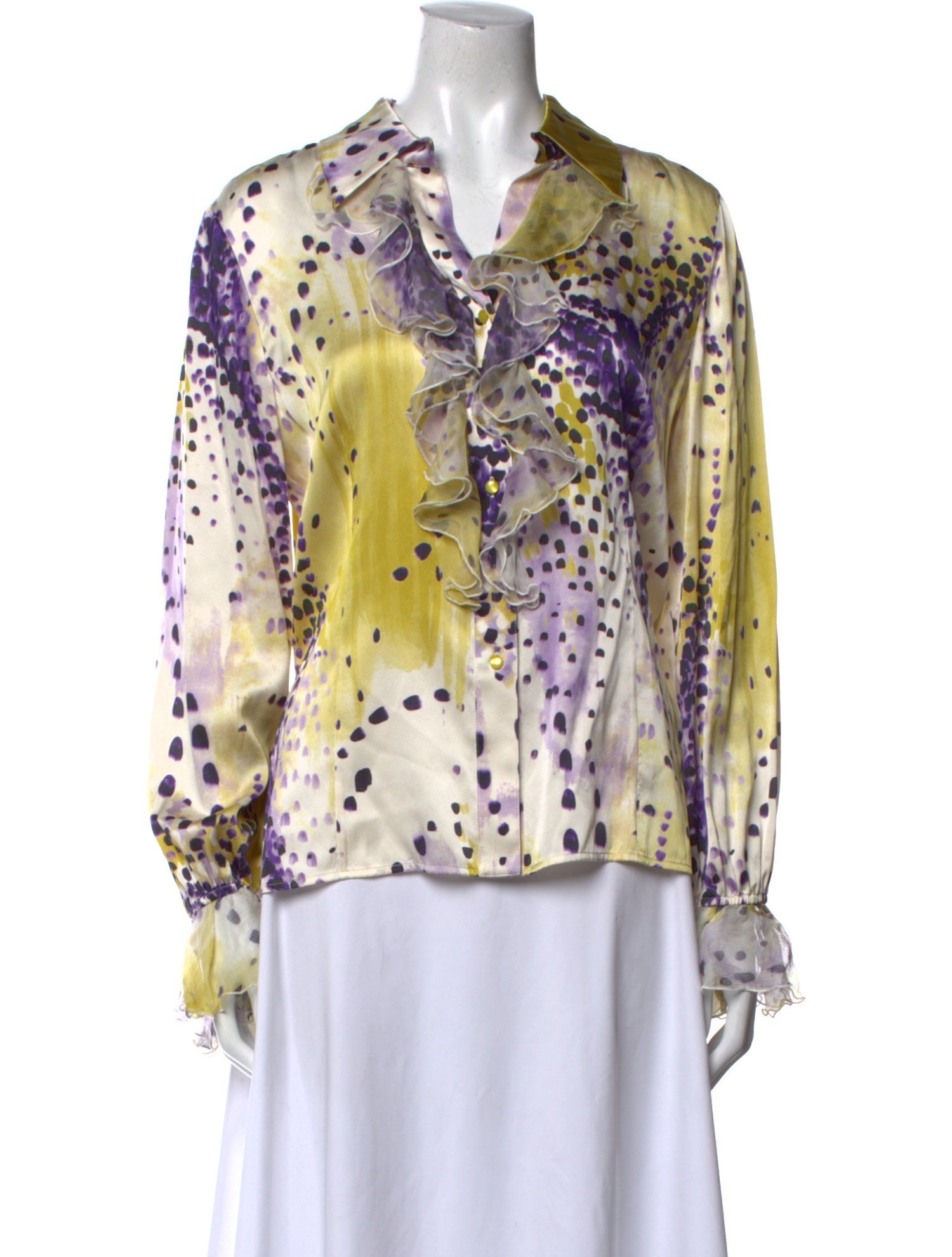 St. John Silk Printed Button-Up Top