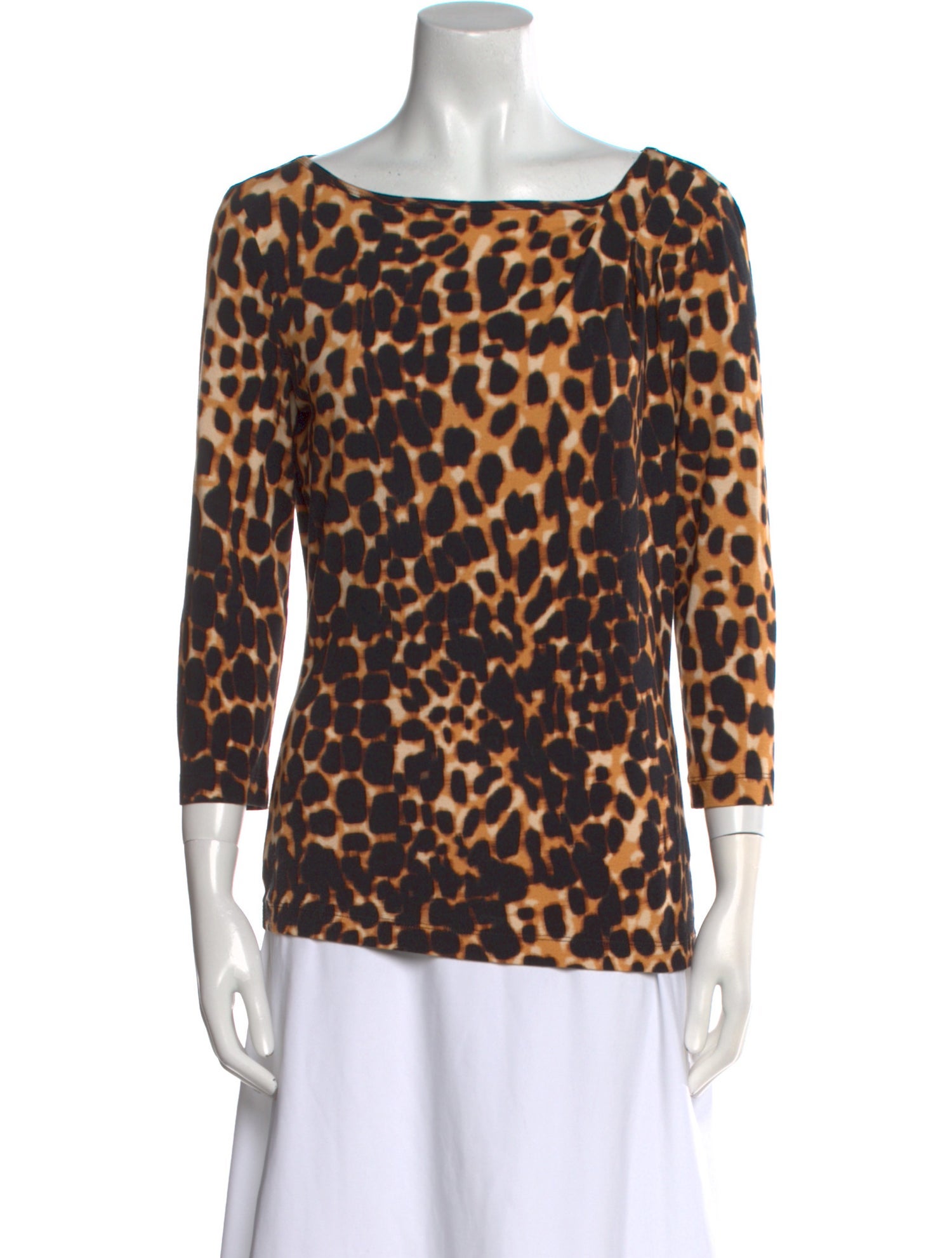 St. John Animal Print Bateau Neckline Top