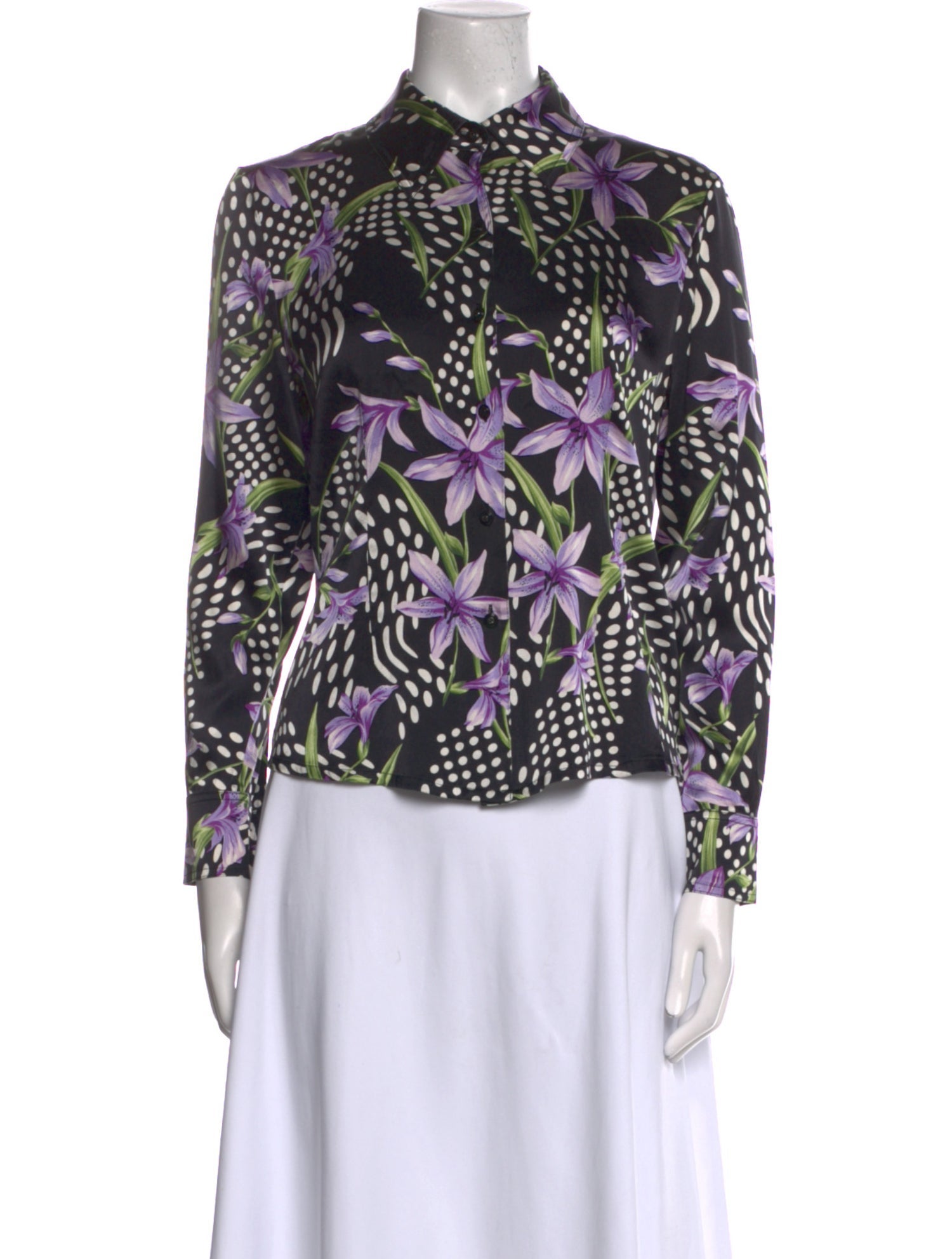 St. John Silk Floral Print Button-Up Top