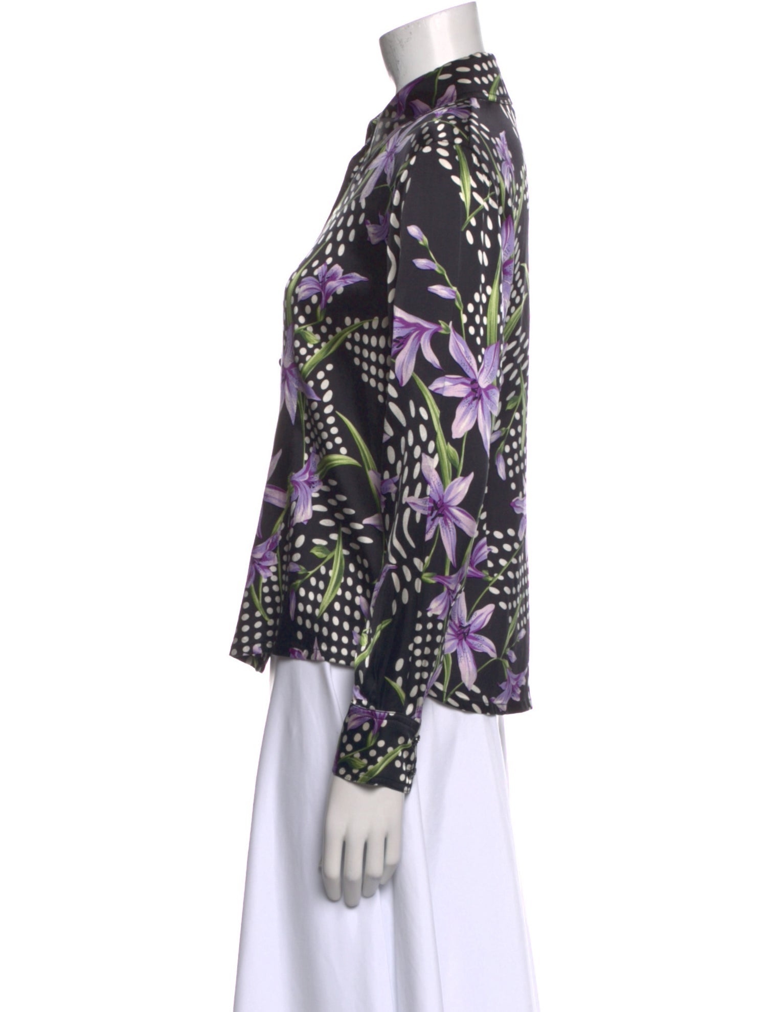 St. John Silk Floral Print Button-Up Top