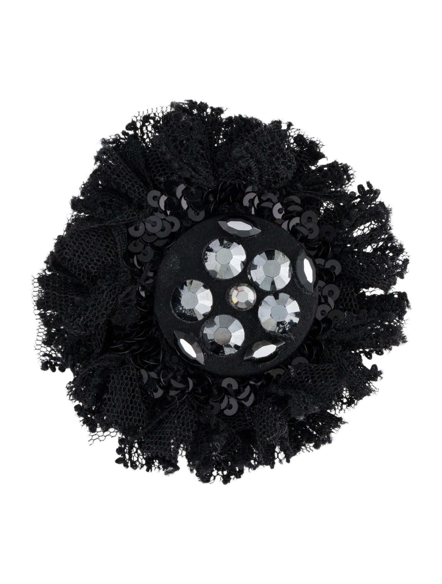 St. John Fabric, Sequins, and Lace Floral Brooch