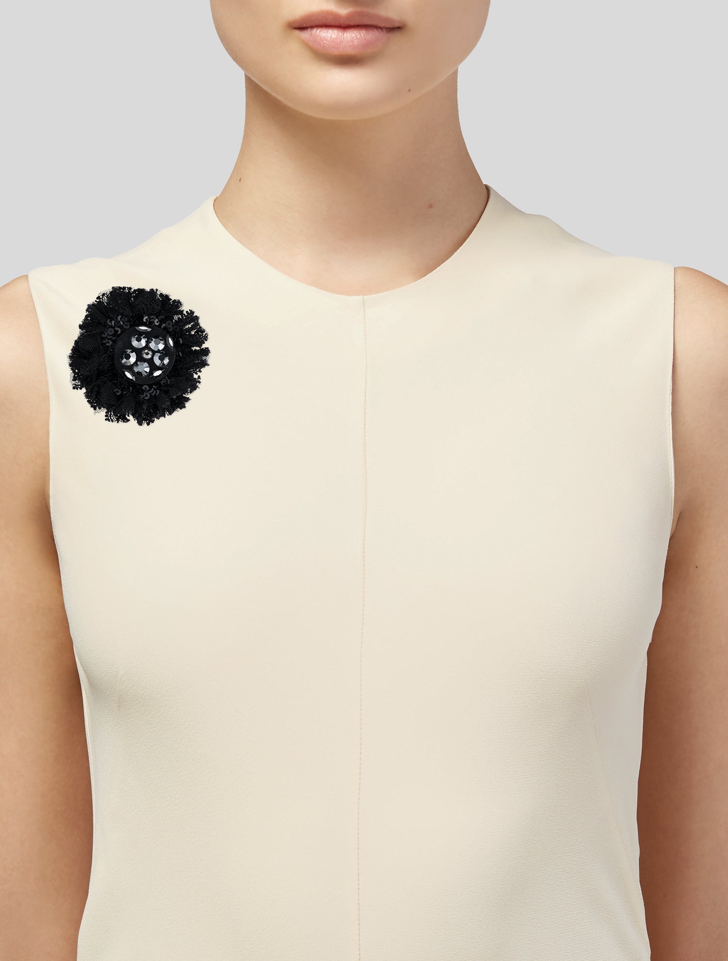 St. John Fabric, Sequins, and Lace Floral Brooch