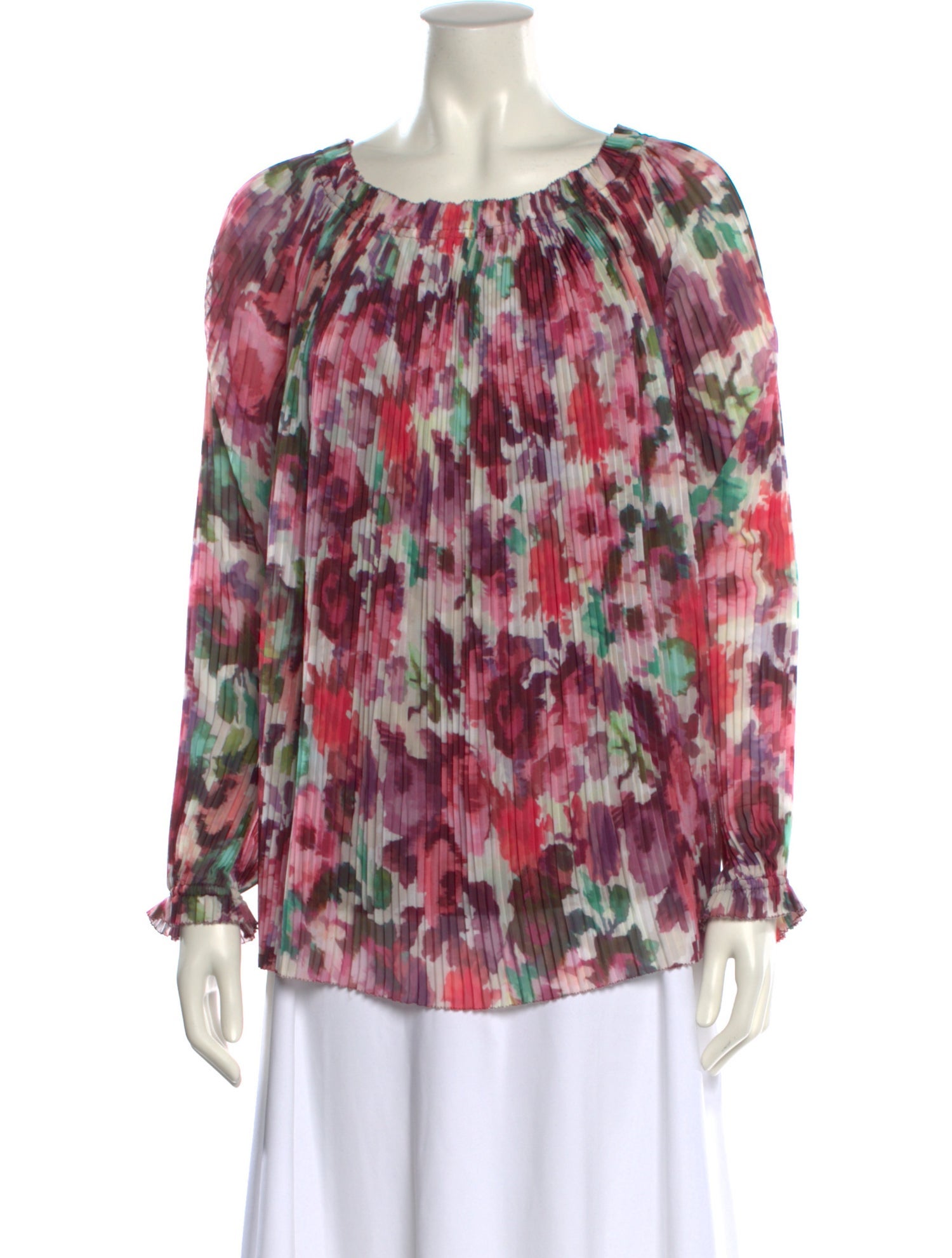 St. John Floral Print Scoop Neck Blouse