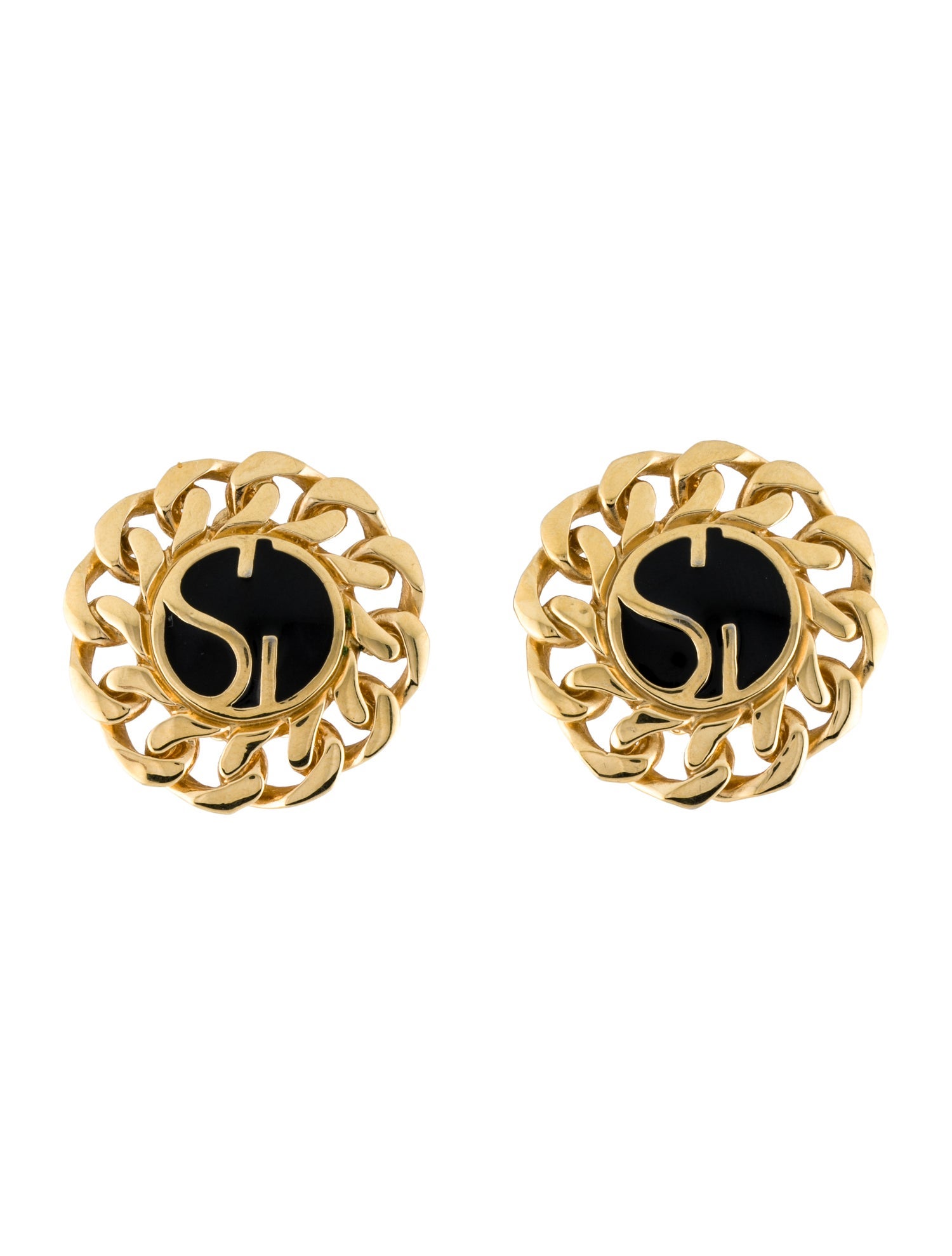 St. John Enamel Logo Clip On Earrings