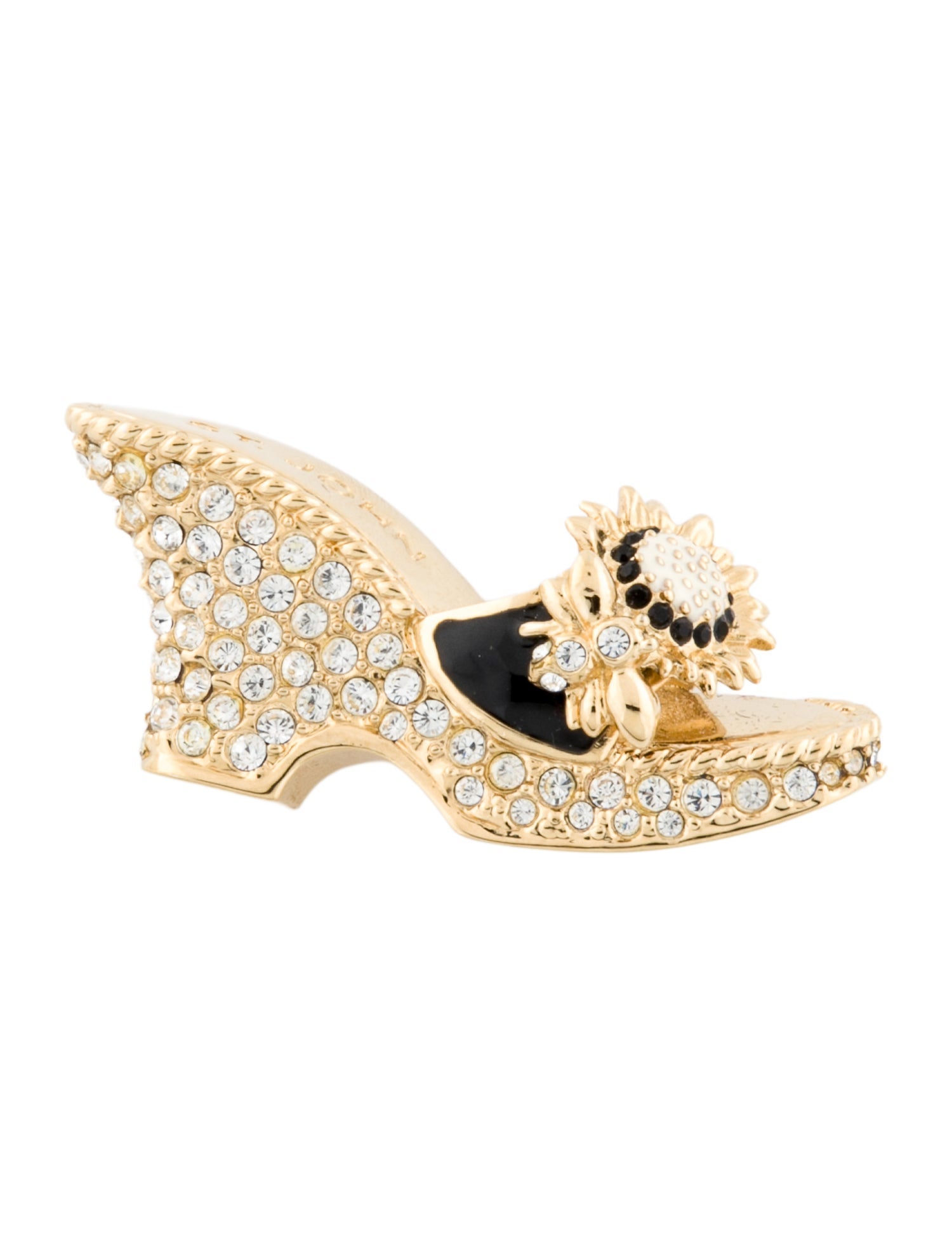 St. John Crystal Enamel Floral Wedge Shoe Brooch Pin