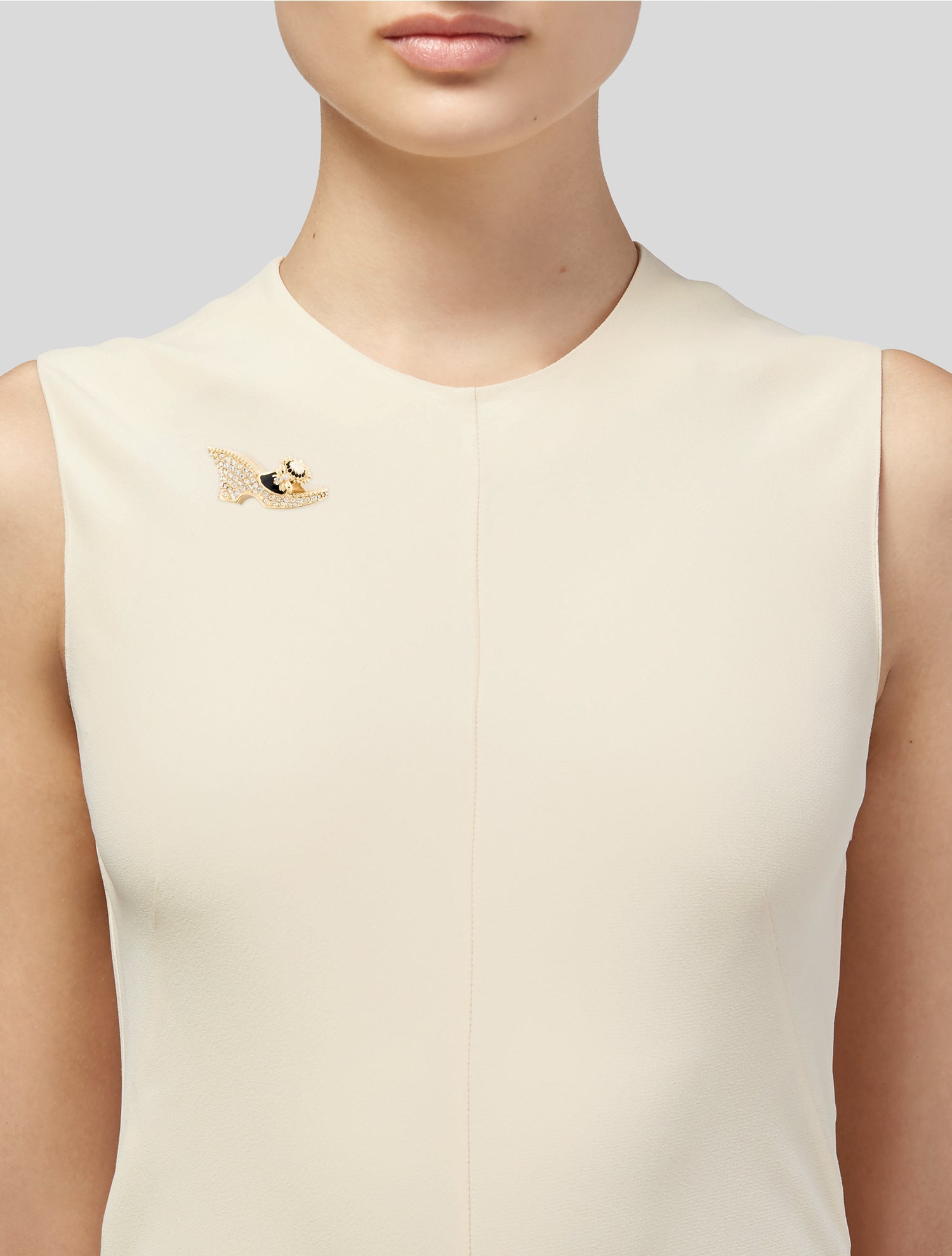 St. John Crystal Enamel Floral Wedge Shoe Brooch Pin