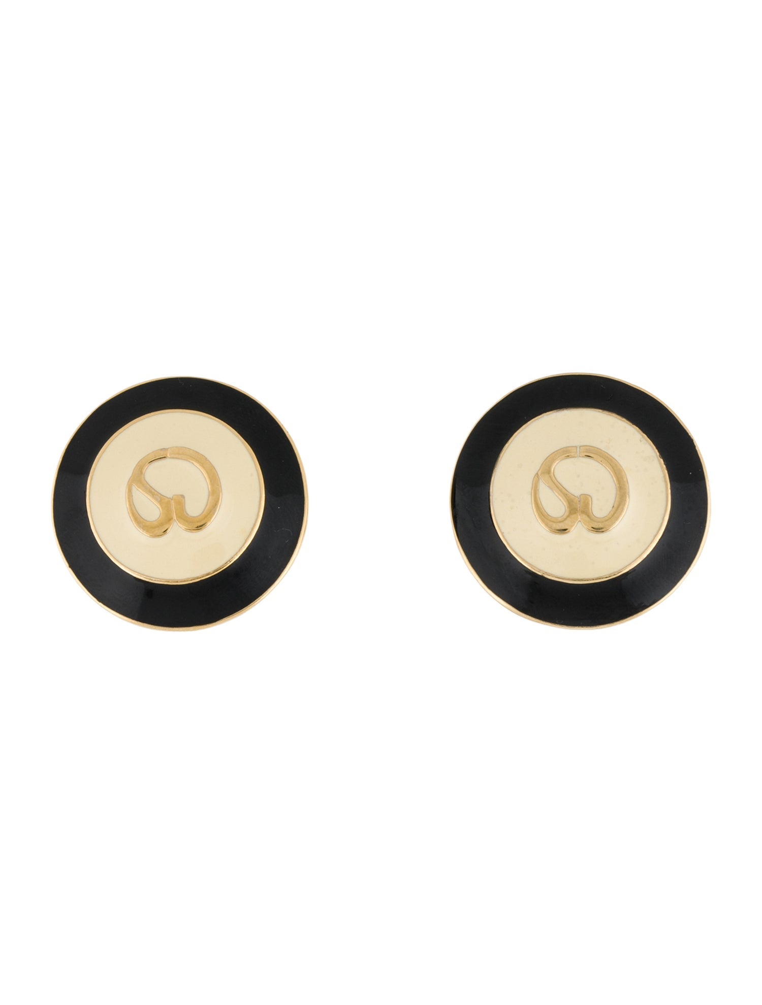 St. John Enamel Logo Clip On Earrings