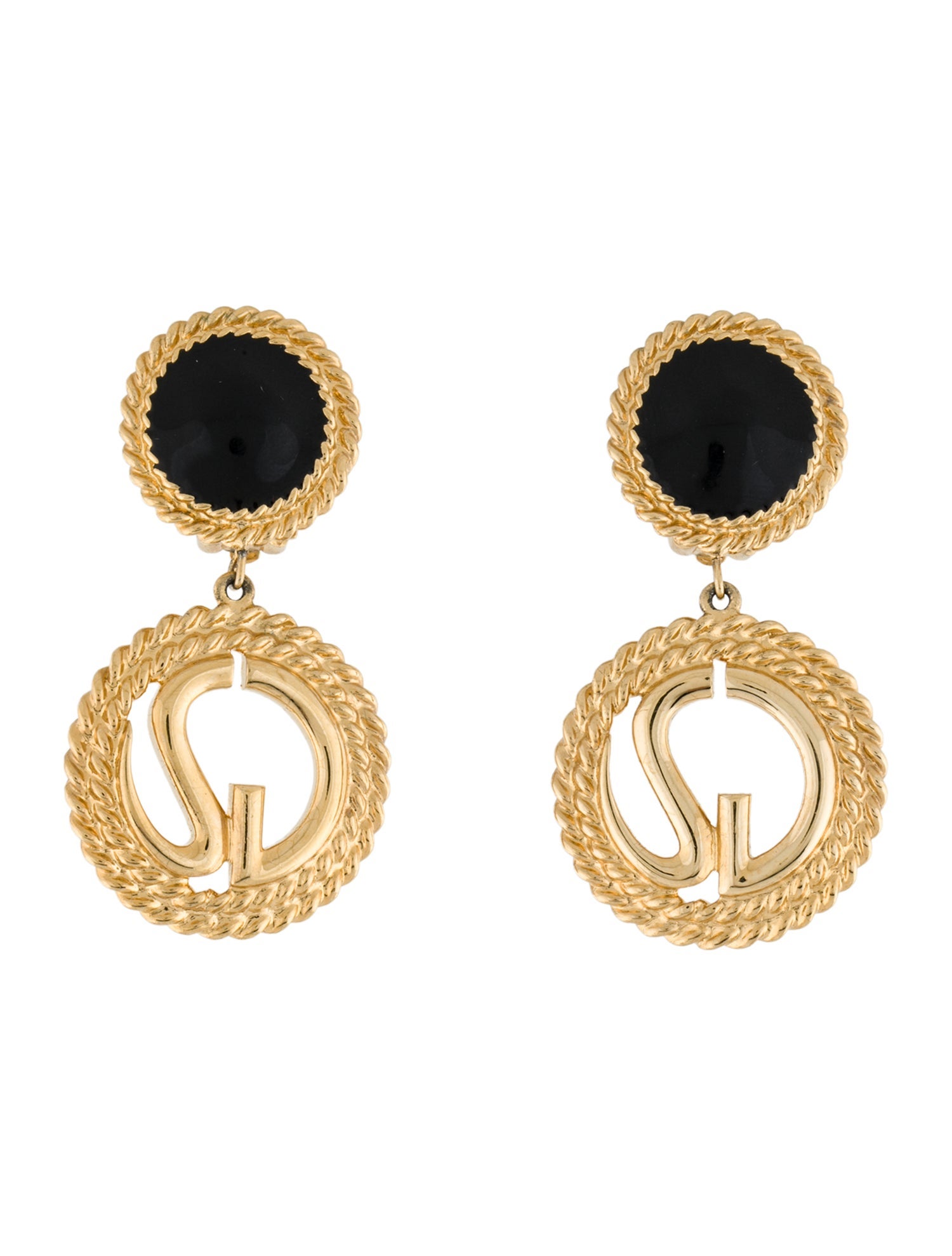 St. John Enamel Logo Drop Clip On Earrings