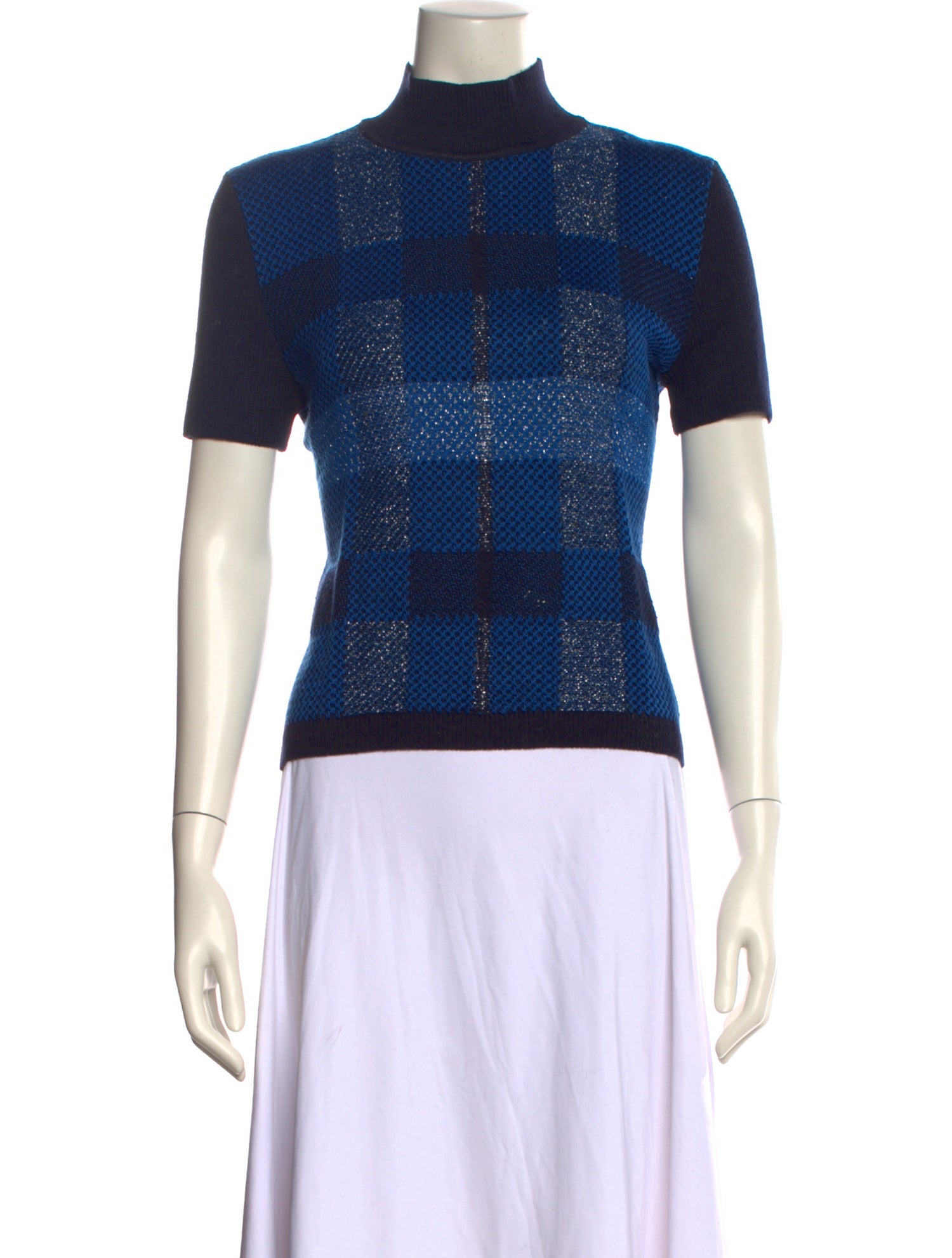 St. John Plaid Print Mock Neck Sweater