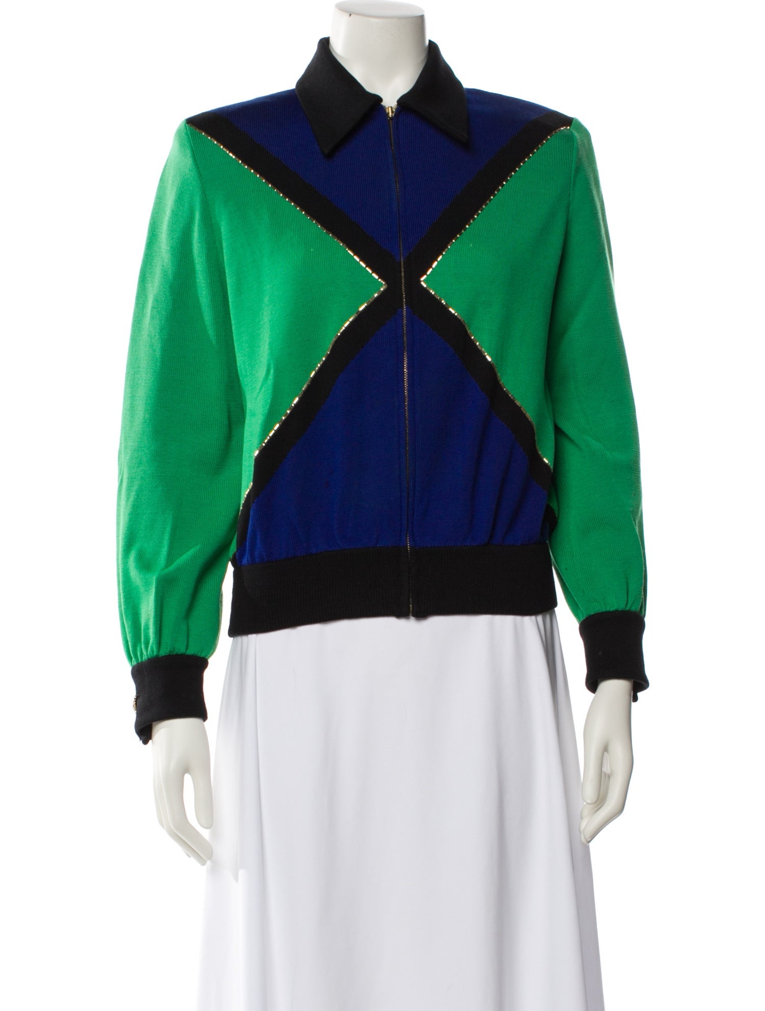 St. John Colorblock Pattern Bomber Jacket