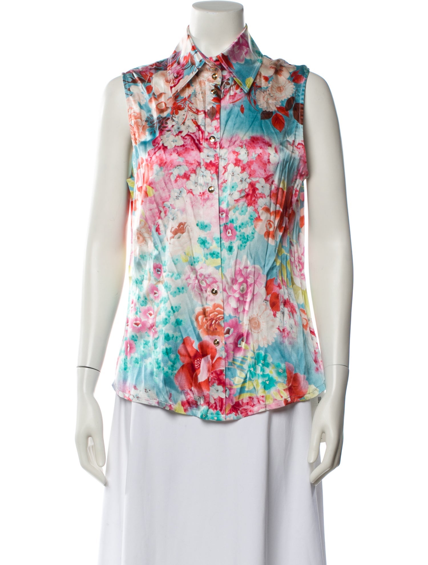 St. John Silk Floral Print Button-Up Top