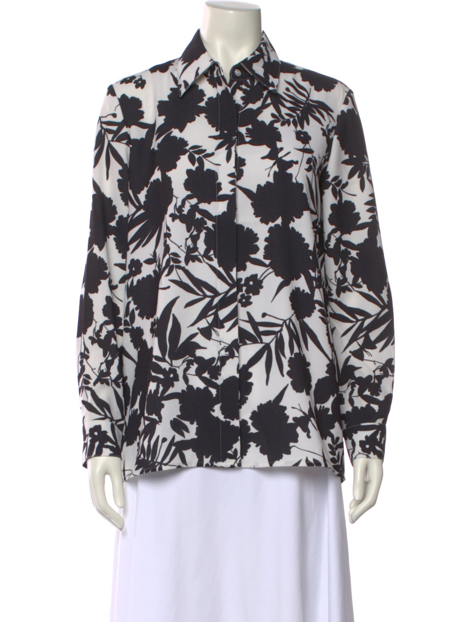St. John Floral Print Long Sleeve Button-Up Top