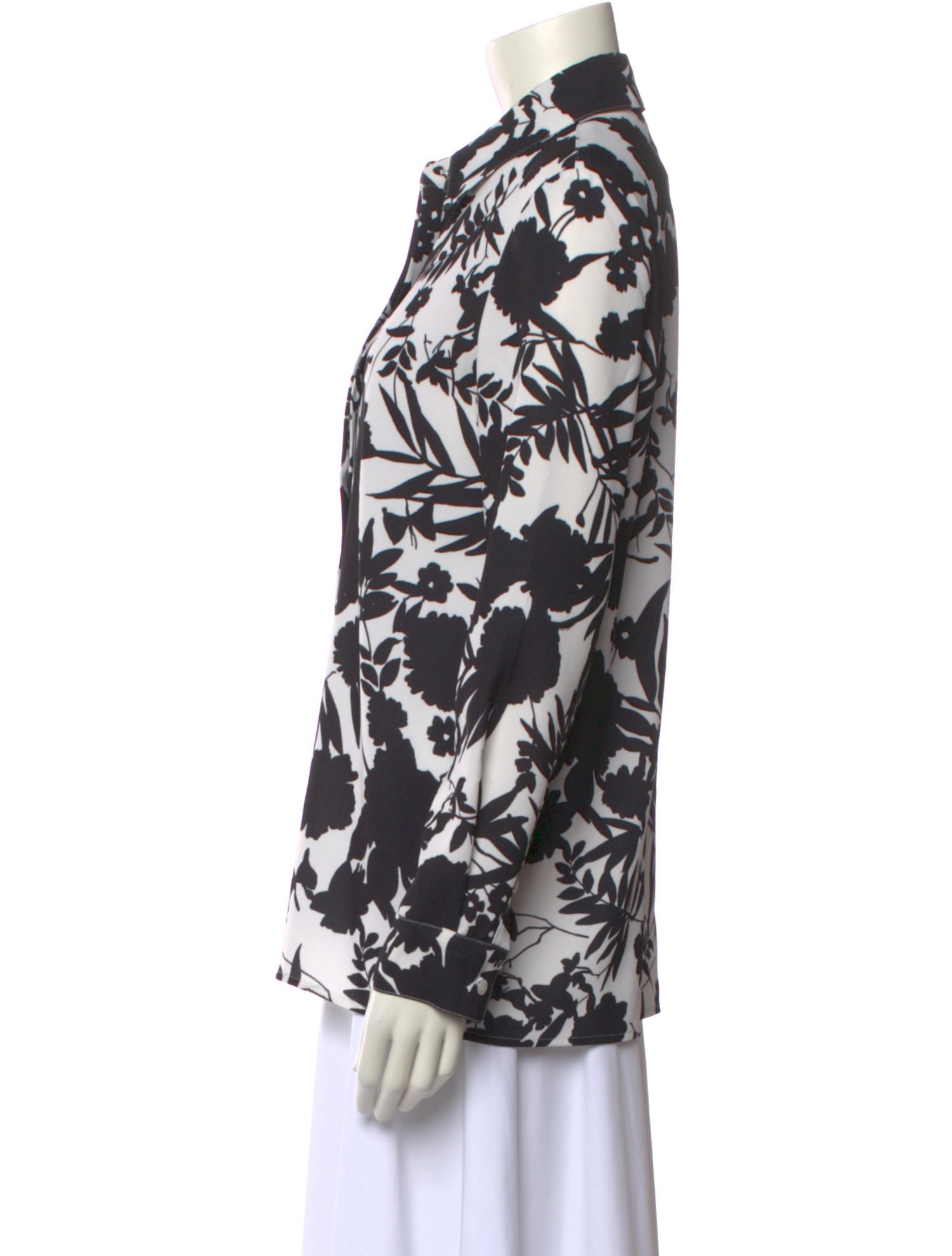 St. John Floral Print Long Sleeve Button-Up Top