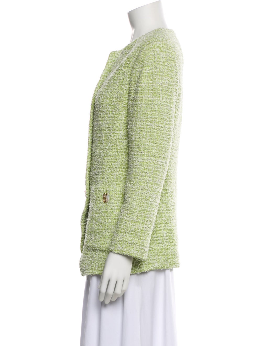 St. John Jacket Green Tweed Pattern Collarless Pa… - image 2