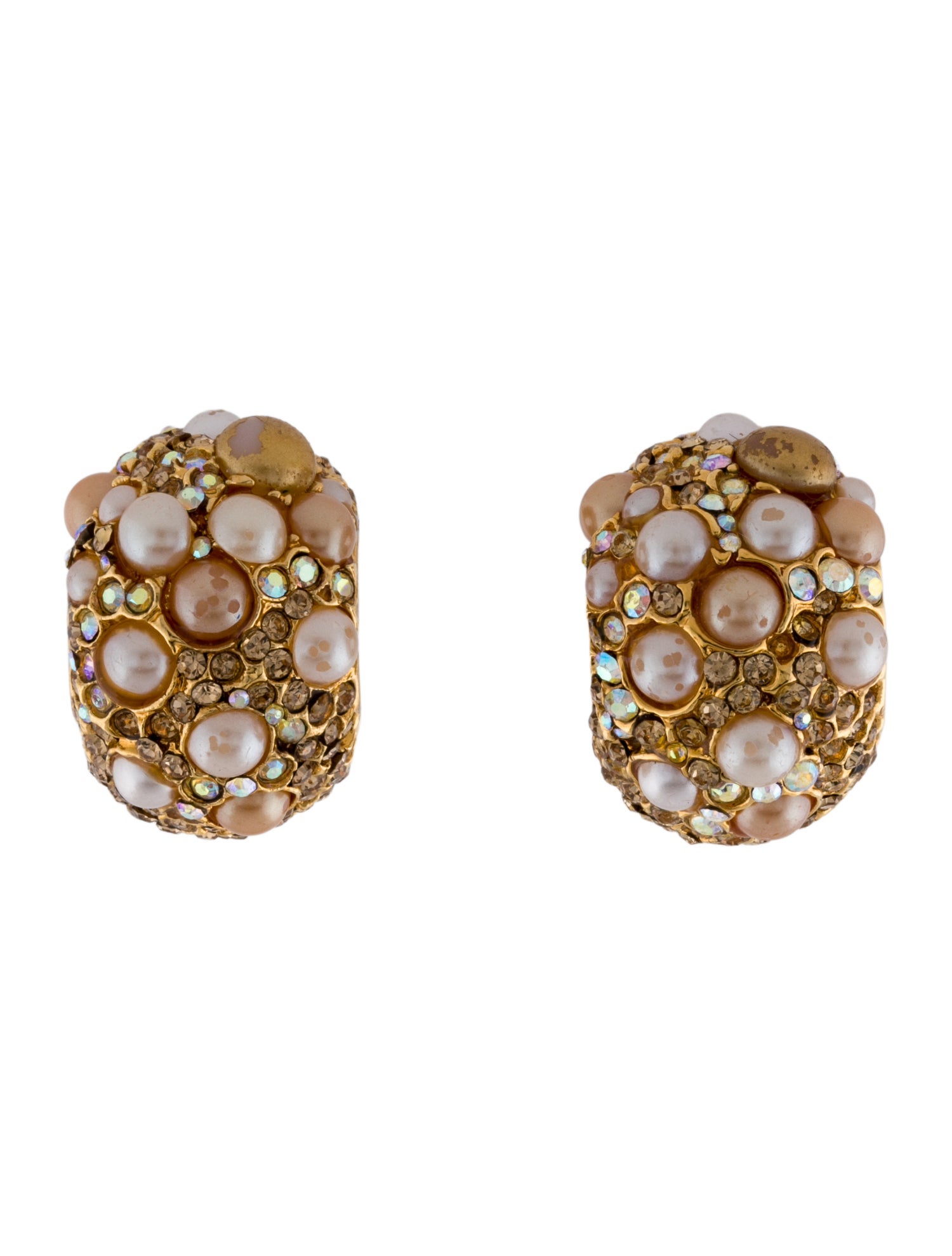 St. John Faux Pearl & Crystal Clip-On Earrings