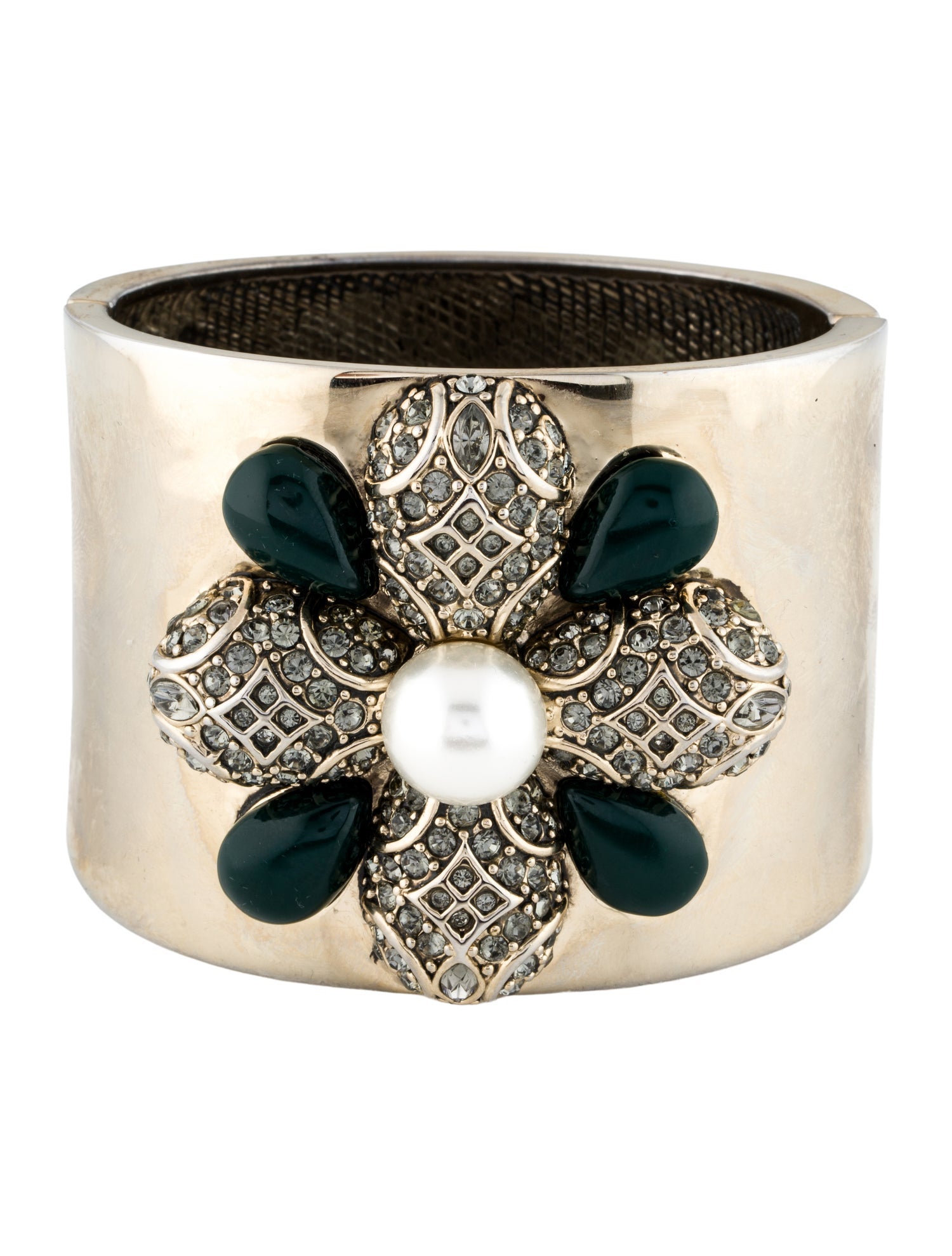 St. John Faux Pearl Resin And Crystal Hinged Bracelet