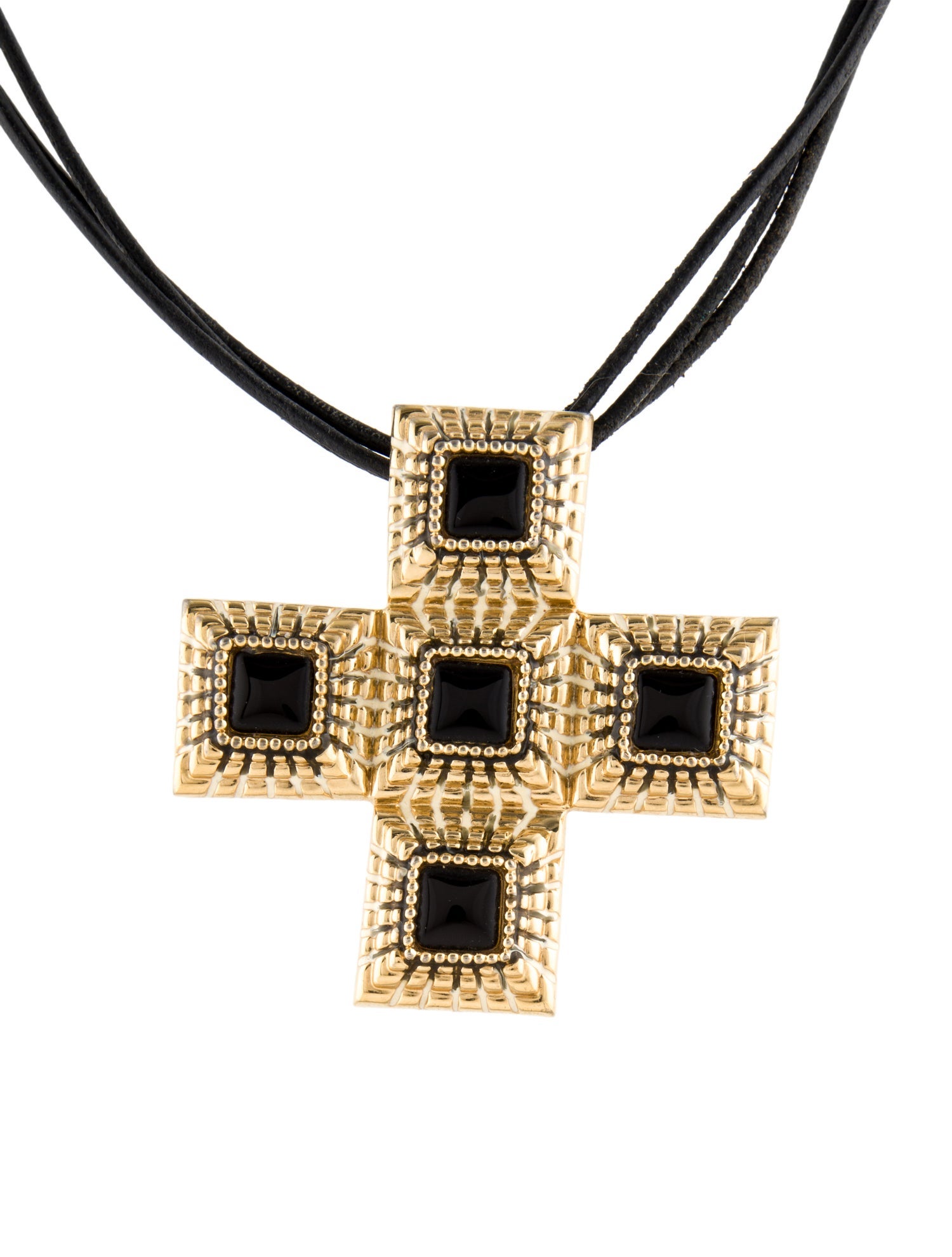 St. John Leather & Enamel Cross Multistrand Pendant Necklace