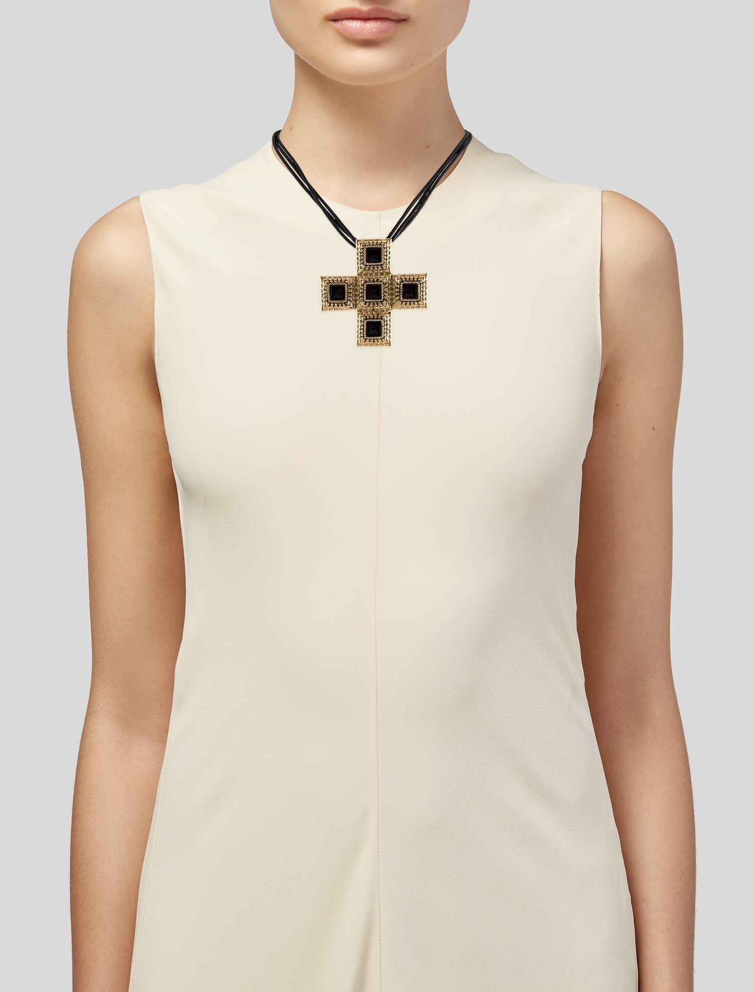 St. John Leather & Enamel Cross Multistrand Pendant Necklace