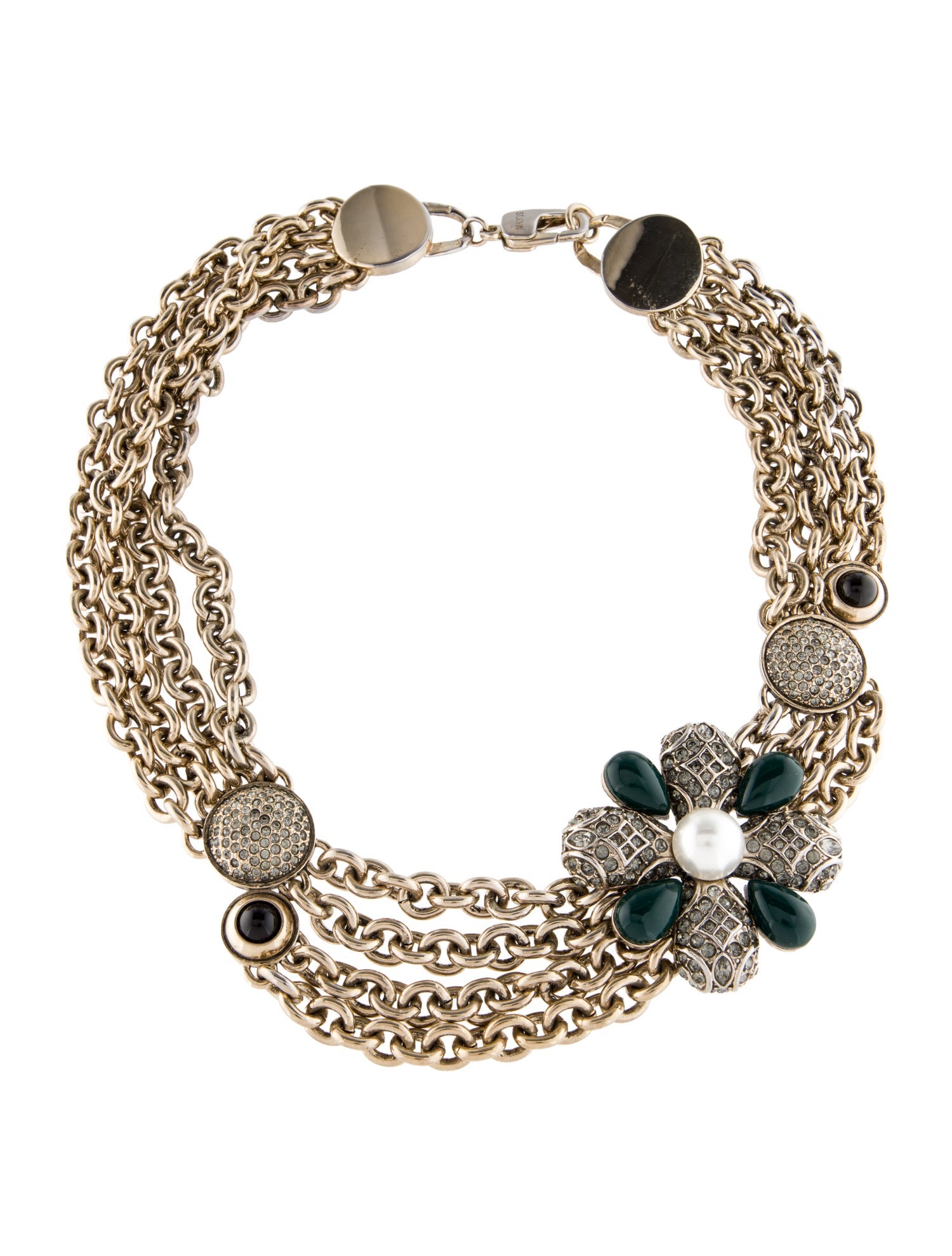 St. John Faux Pearl Crystal And Resin Flower Multistrand Necklace