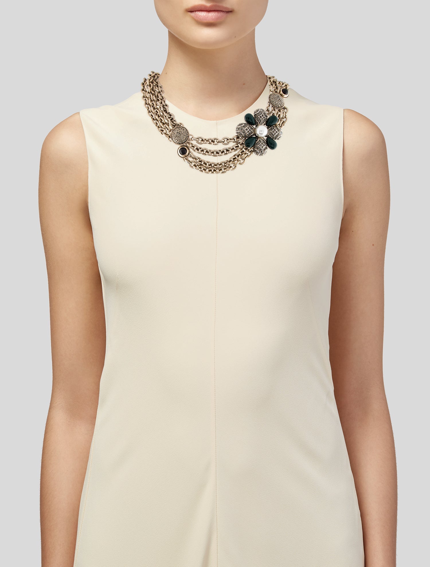 St. John Faux Pearl Crystal And Resin Flower Multistrand Necklace