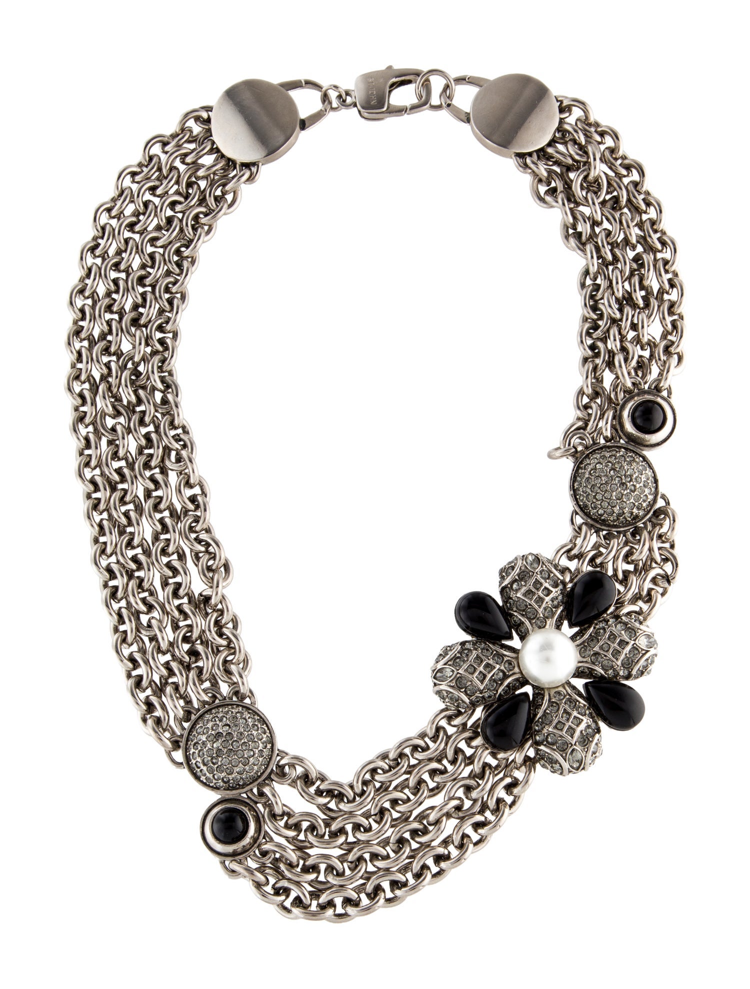 St. John Faux Pearl, Crystal, and Resin Flower Collar Necklace