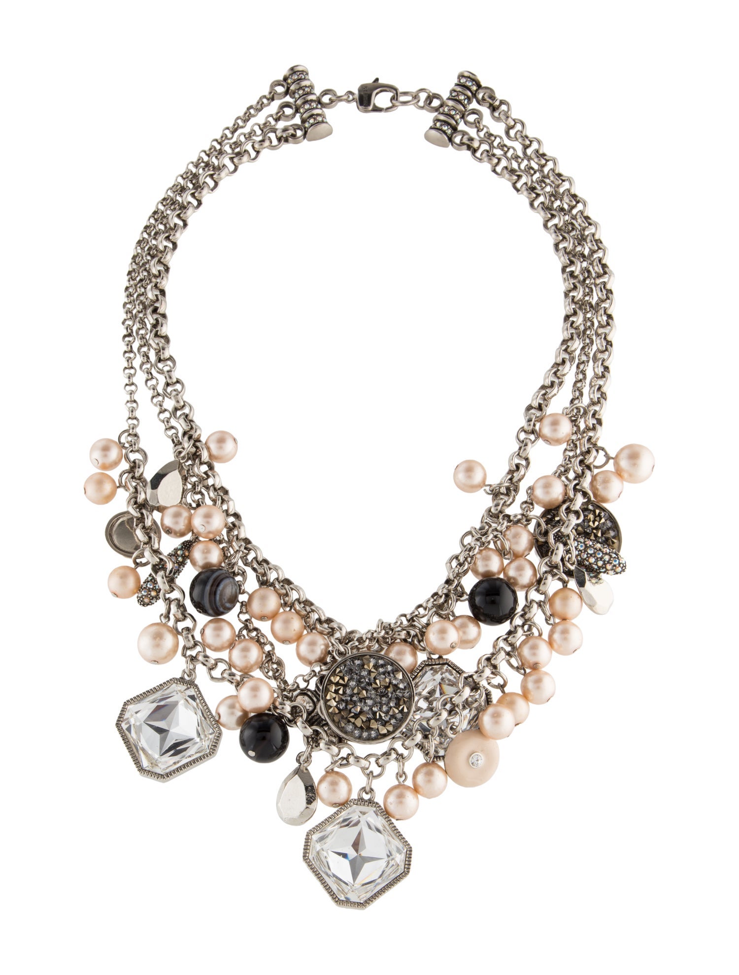 St. John Vintage Faux Pearl & Crystal Multistrand Collar Necklace