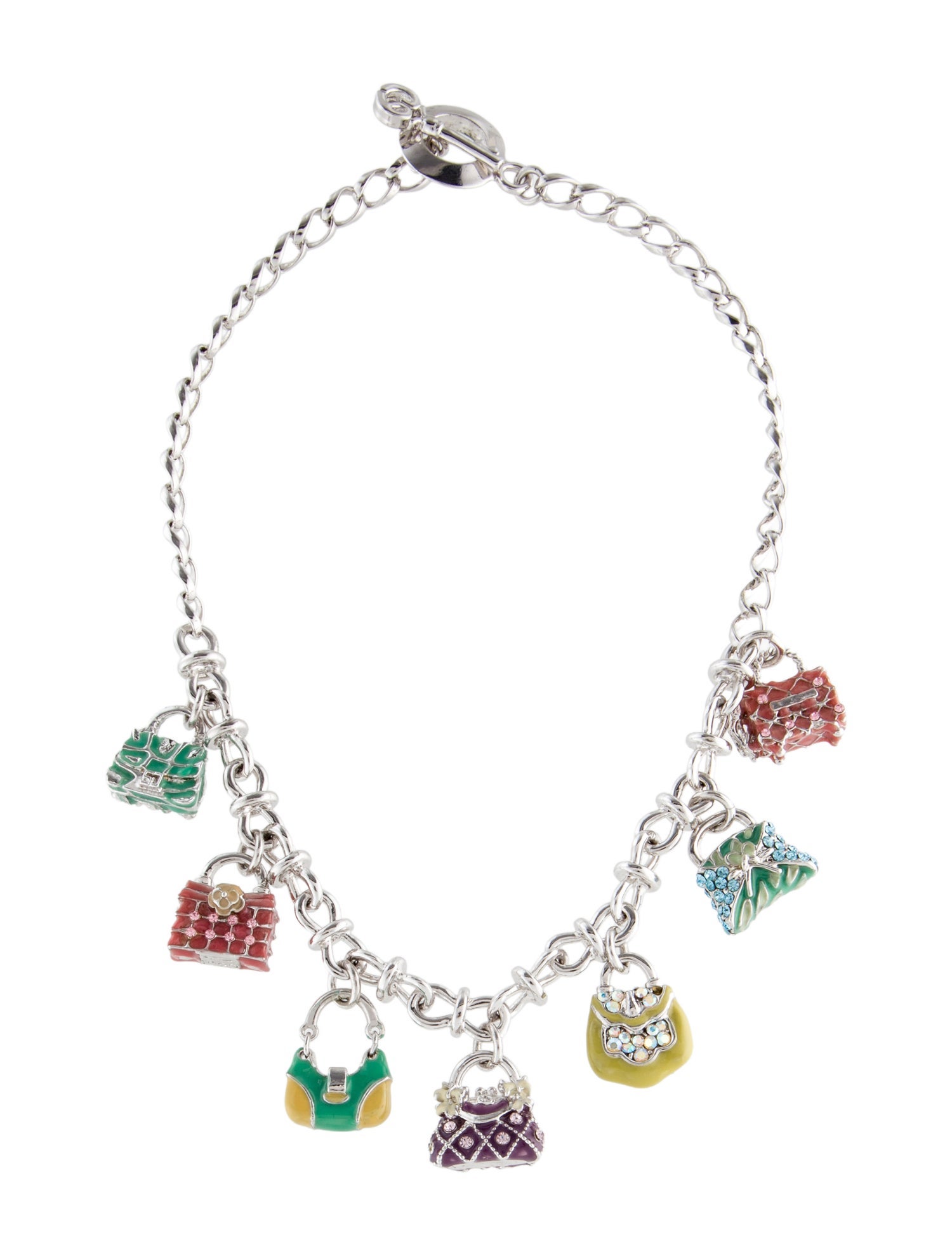 St. John Vintage Crystal & Enamel Purse Charm Necklace