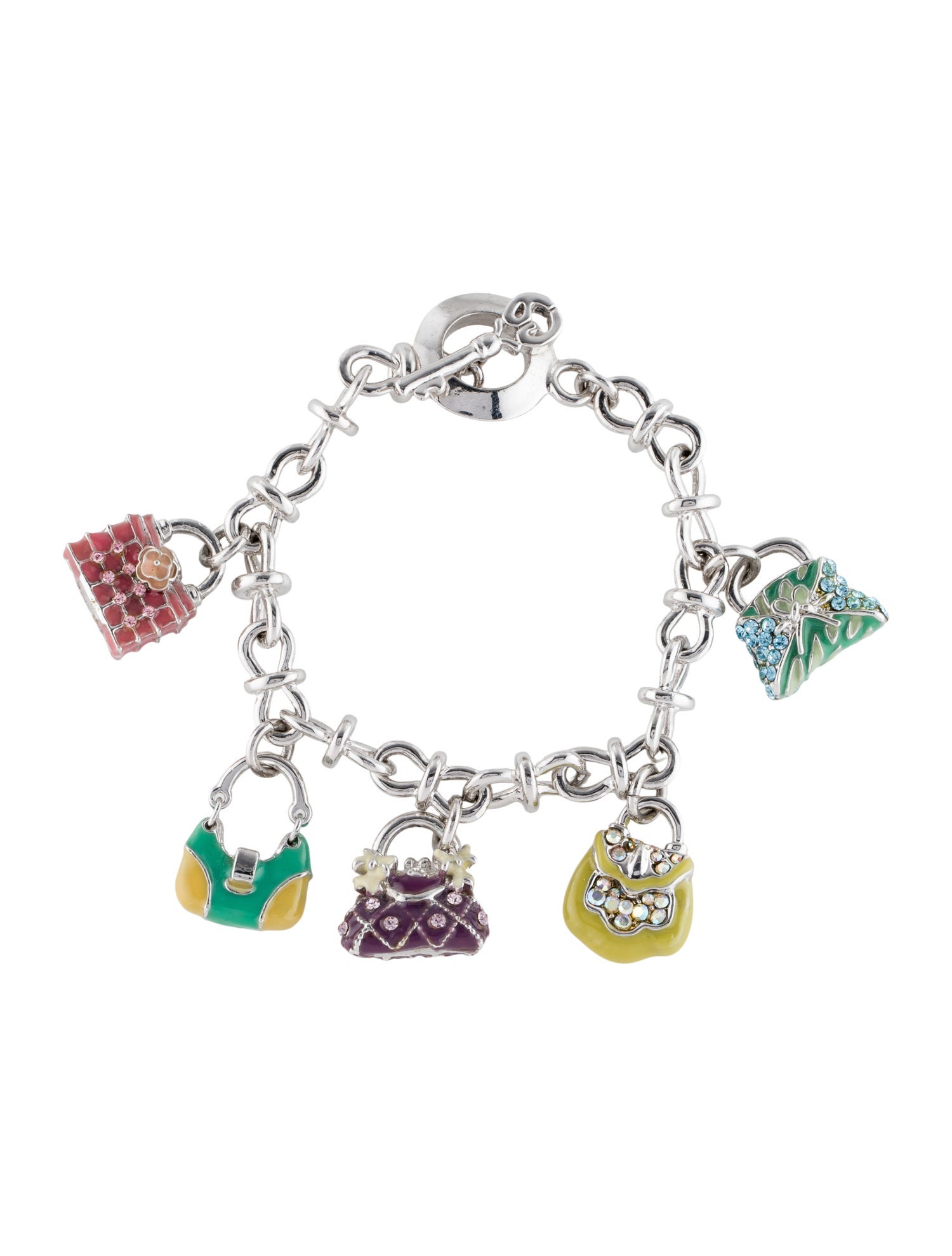 St. John Vintage Crystal & Enamel Purse Charm Bracelet