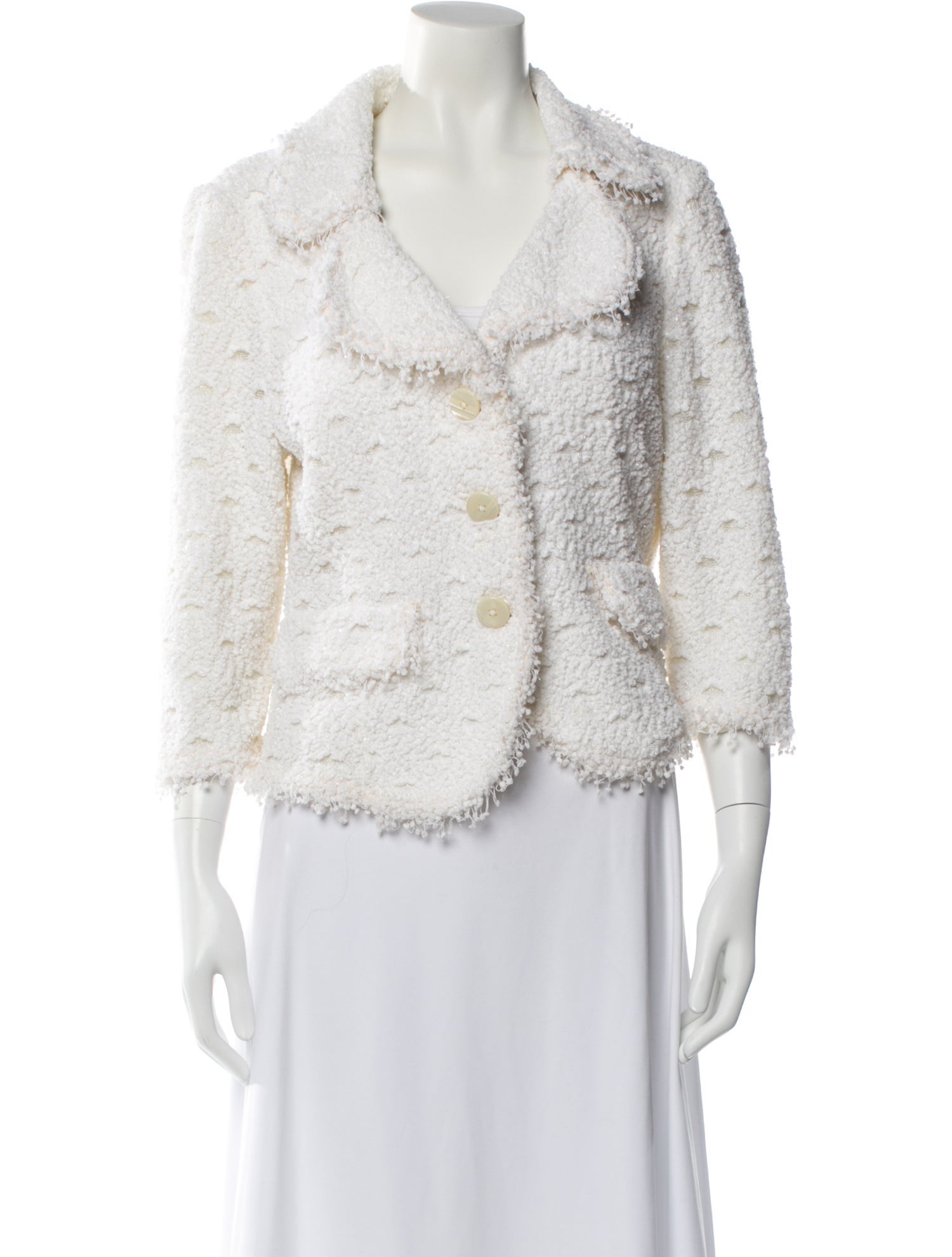 St. John Tweed Pattern Faux Fur Jacket