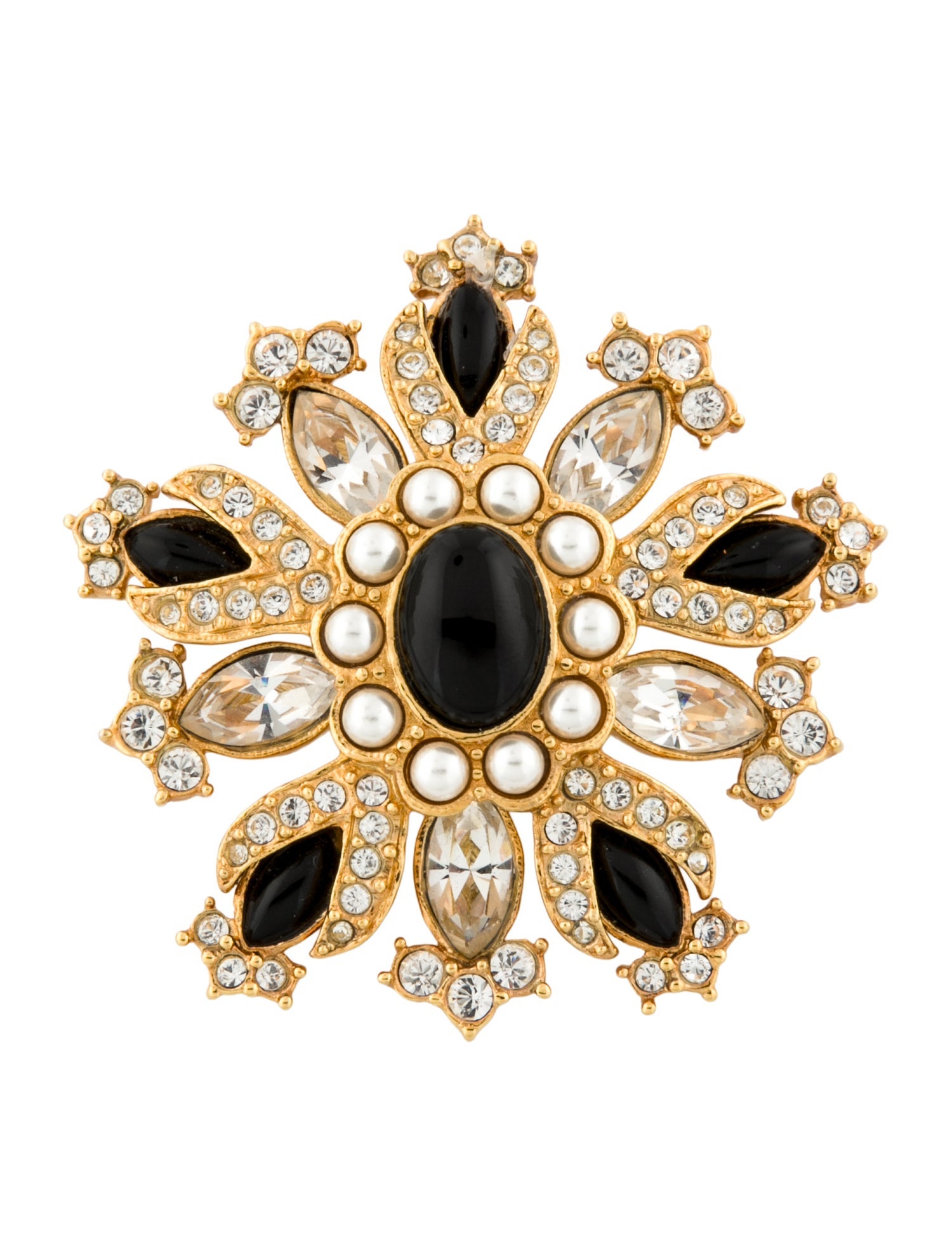 St. John Crystal, Enamel, & Faux Pearl Brooch Pin