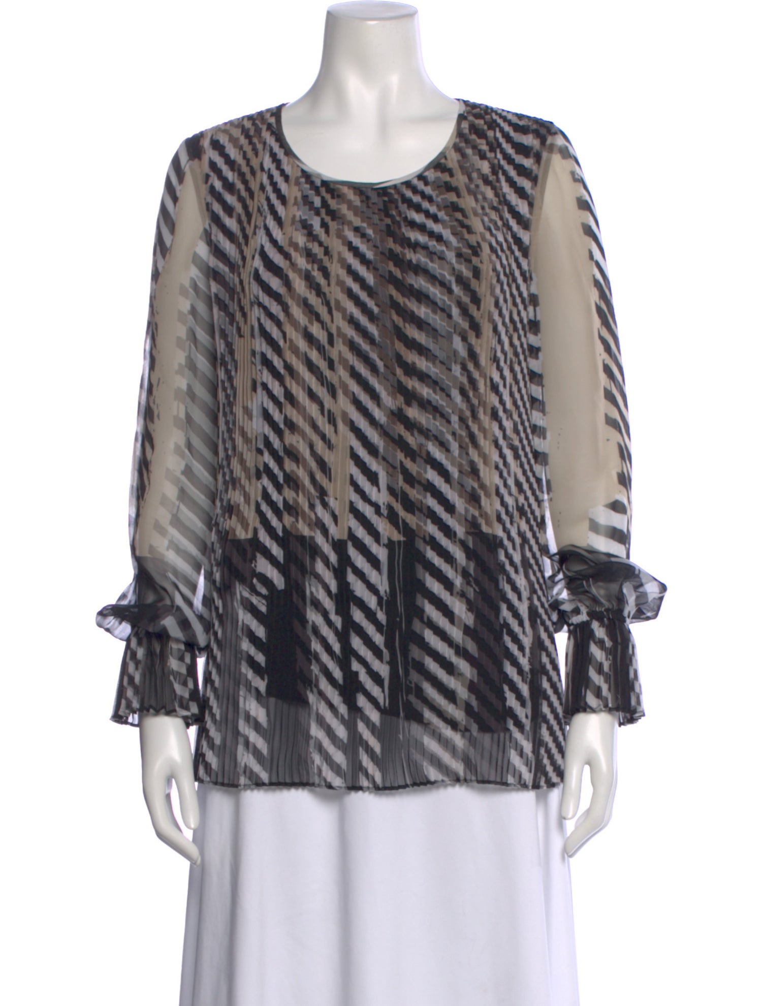 St. John Striped Crew Neck Blouse