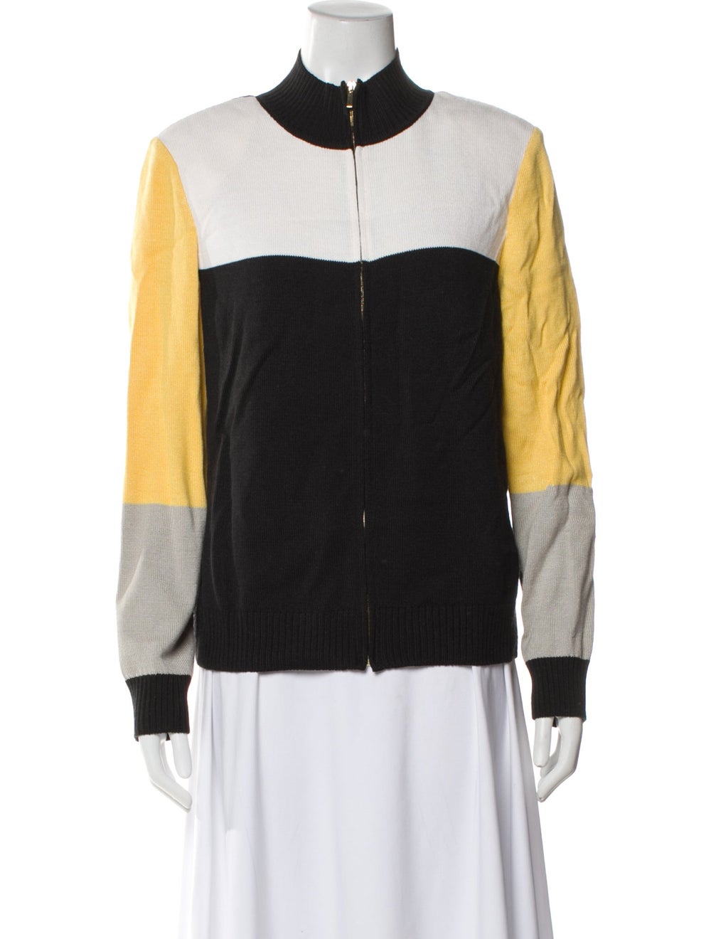 St. John Wool Colorblock Pattern Bomber Jacket - image 1