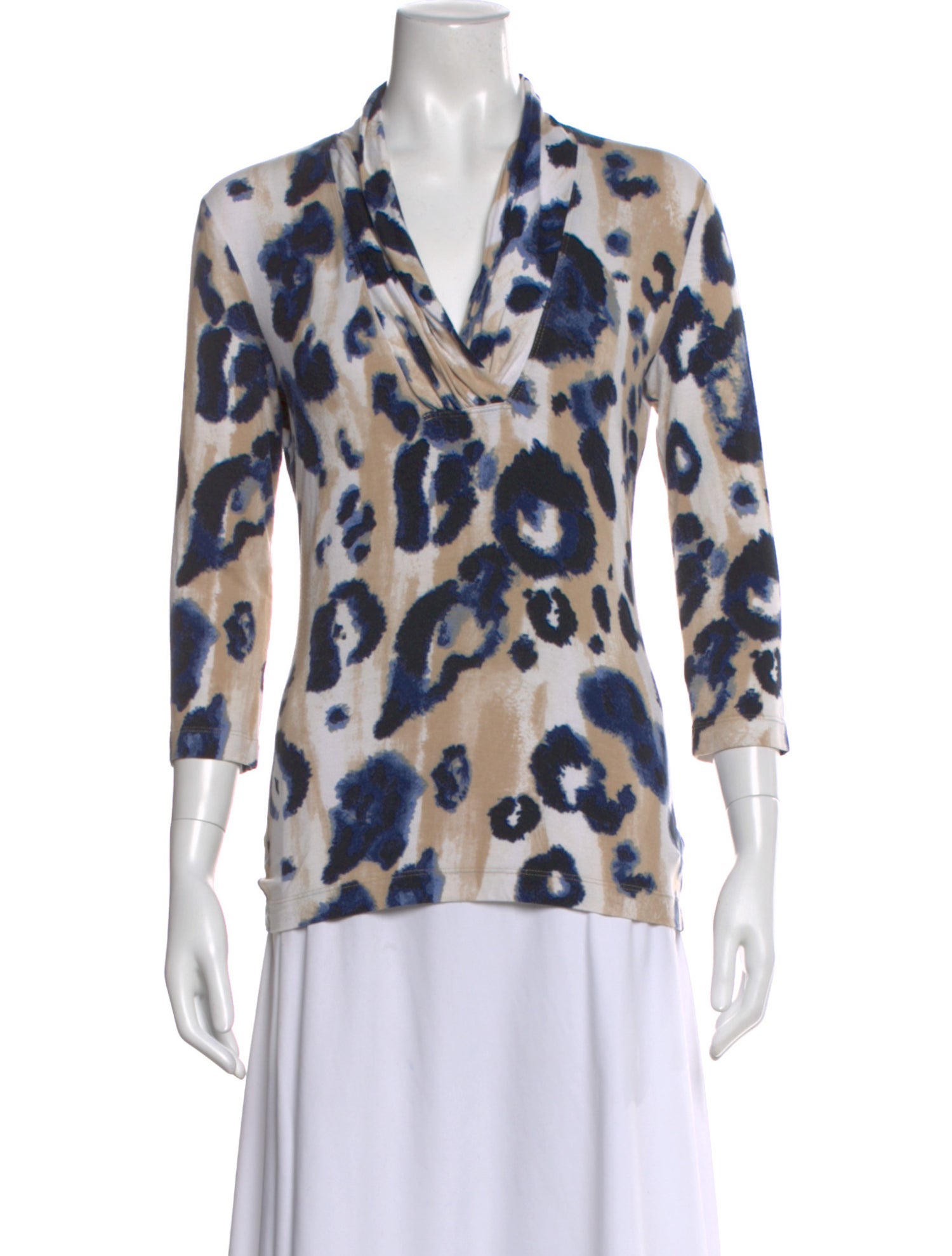 St. John Animal Print Cowl Neck Top