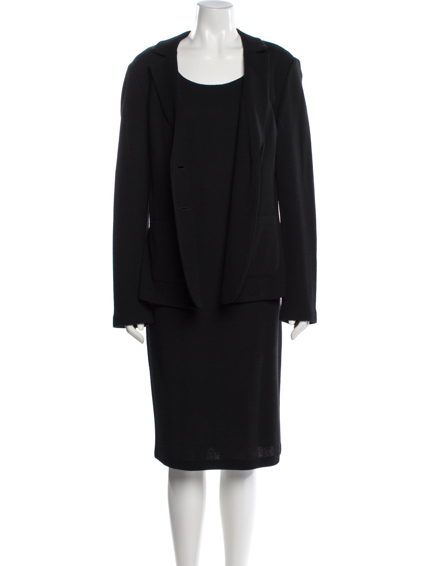 St. John Wool Leather Trim Embellishment Dress Set